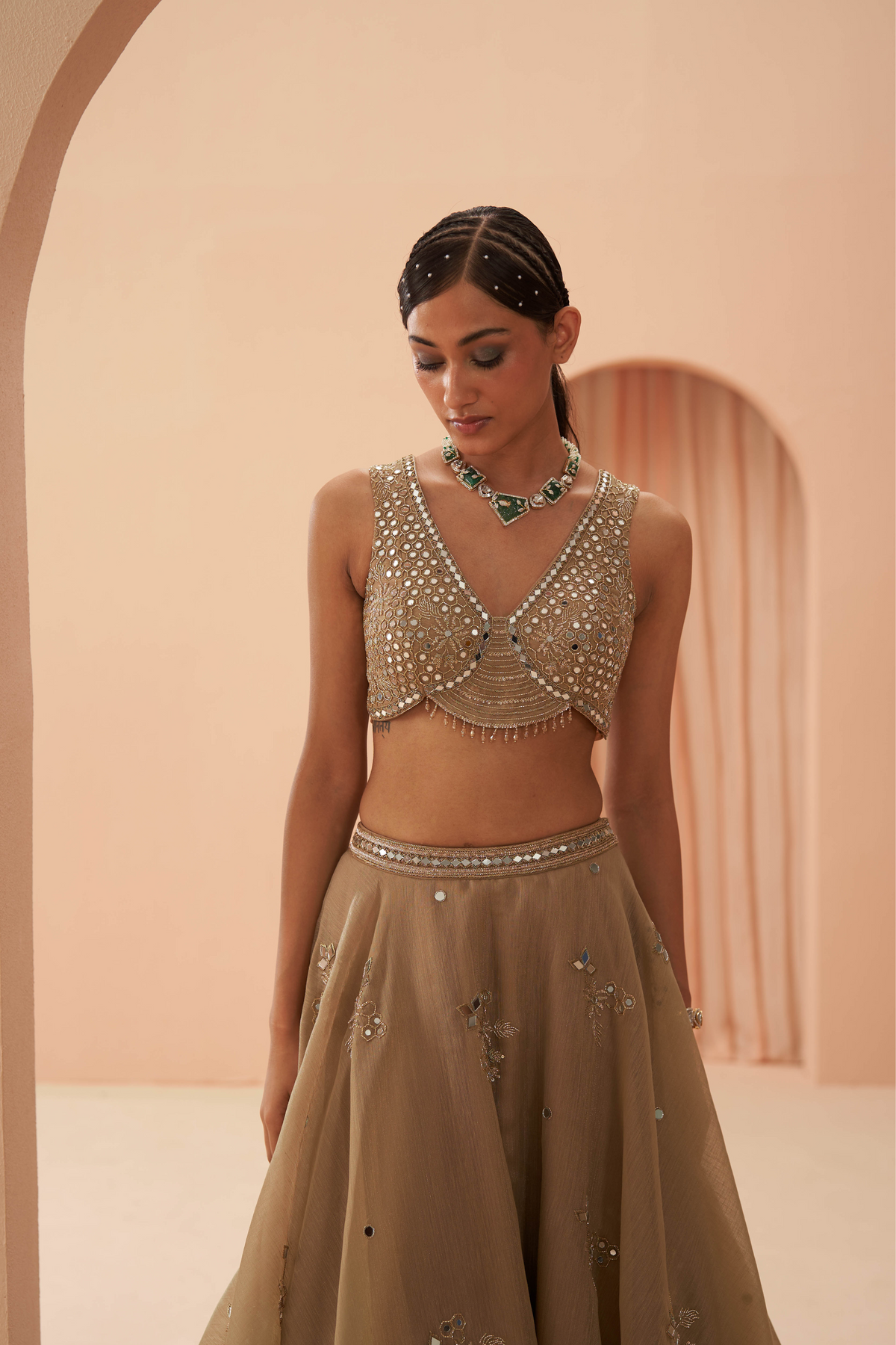 Gold Flake Mirror Lehenga Set