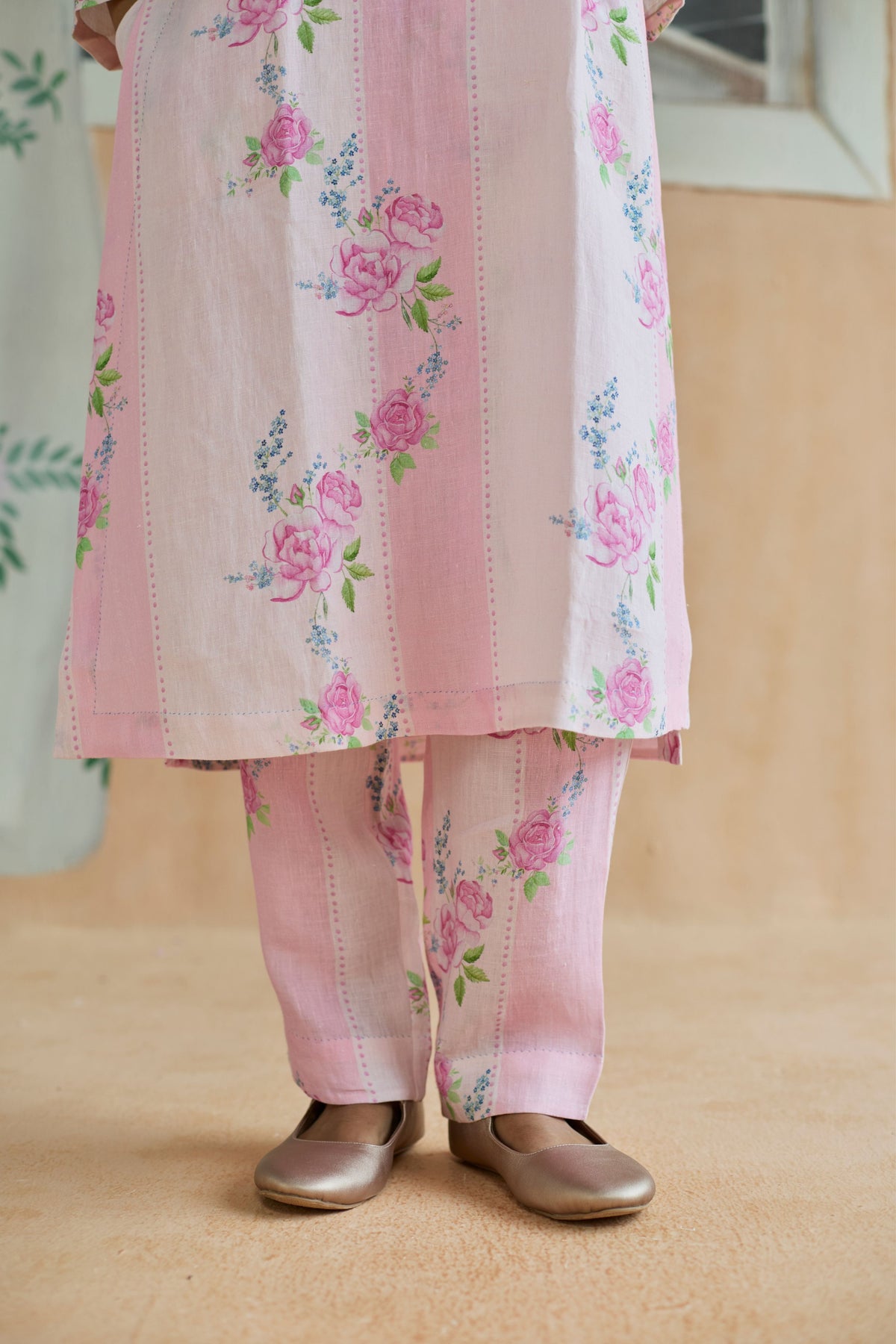 Rose Haze Long Kurta Set Linen