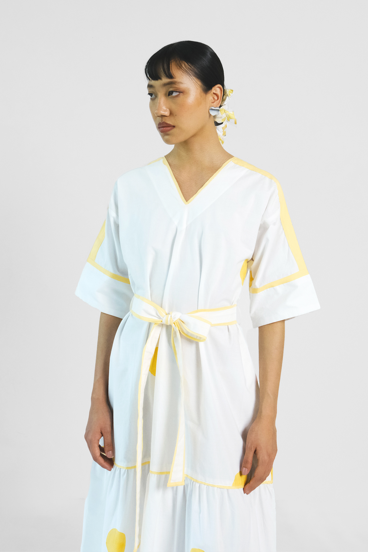 White Yellow Belt Dress