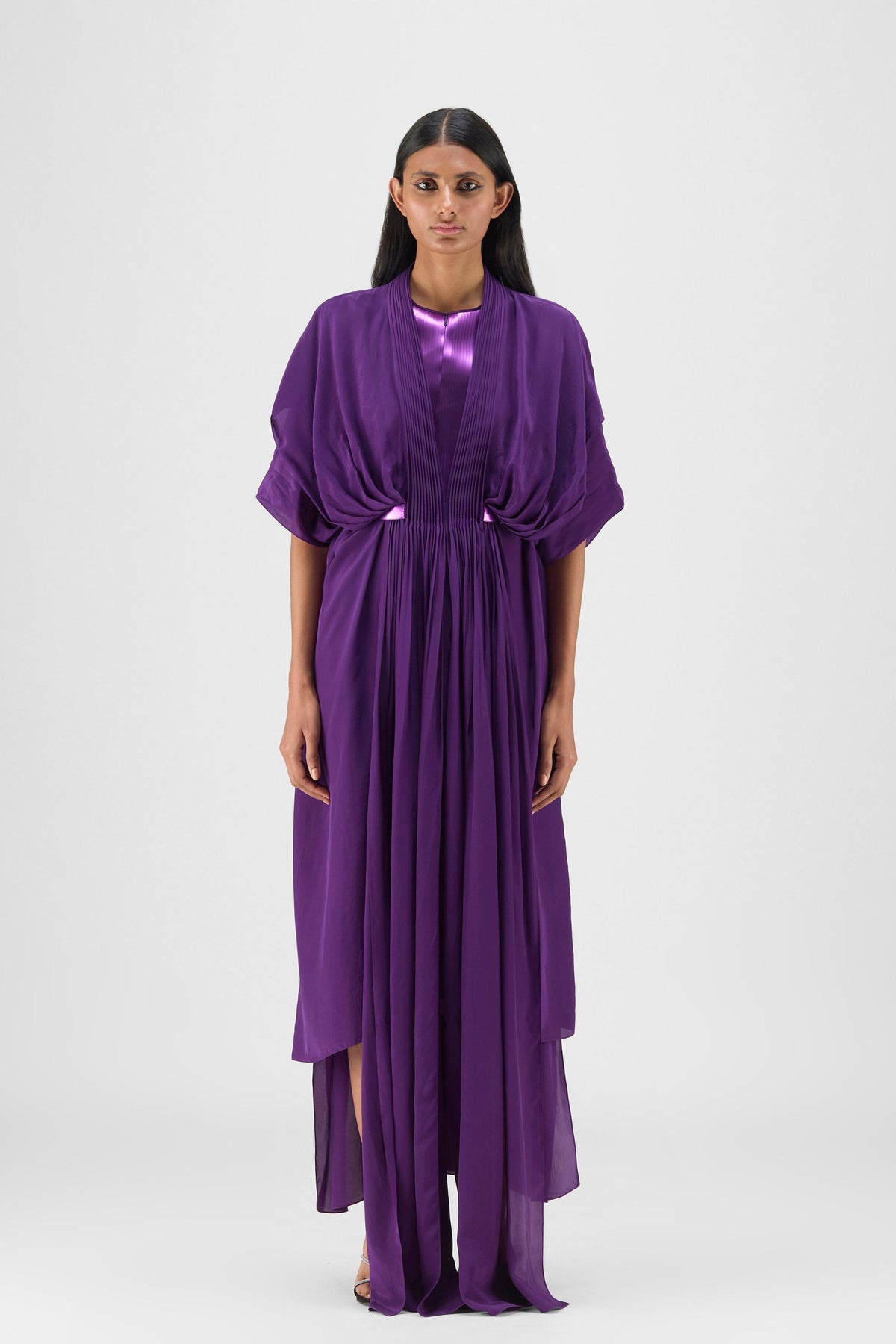 Purple Pleated Layered Gown