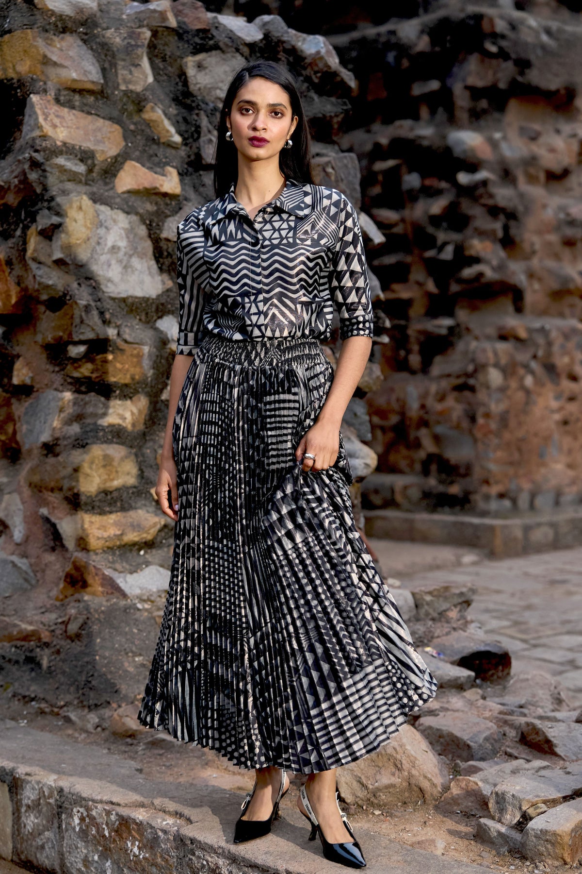 Multicolour Tribal Shimmer Skirt Set