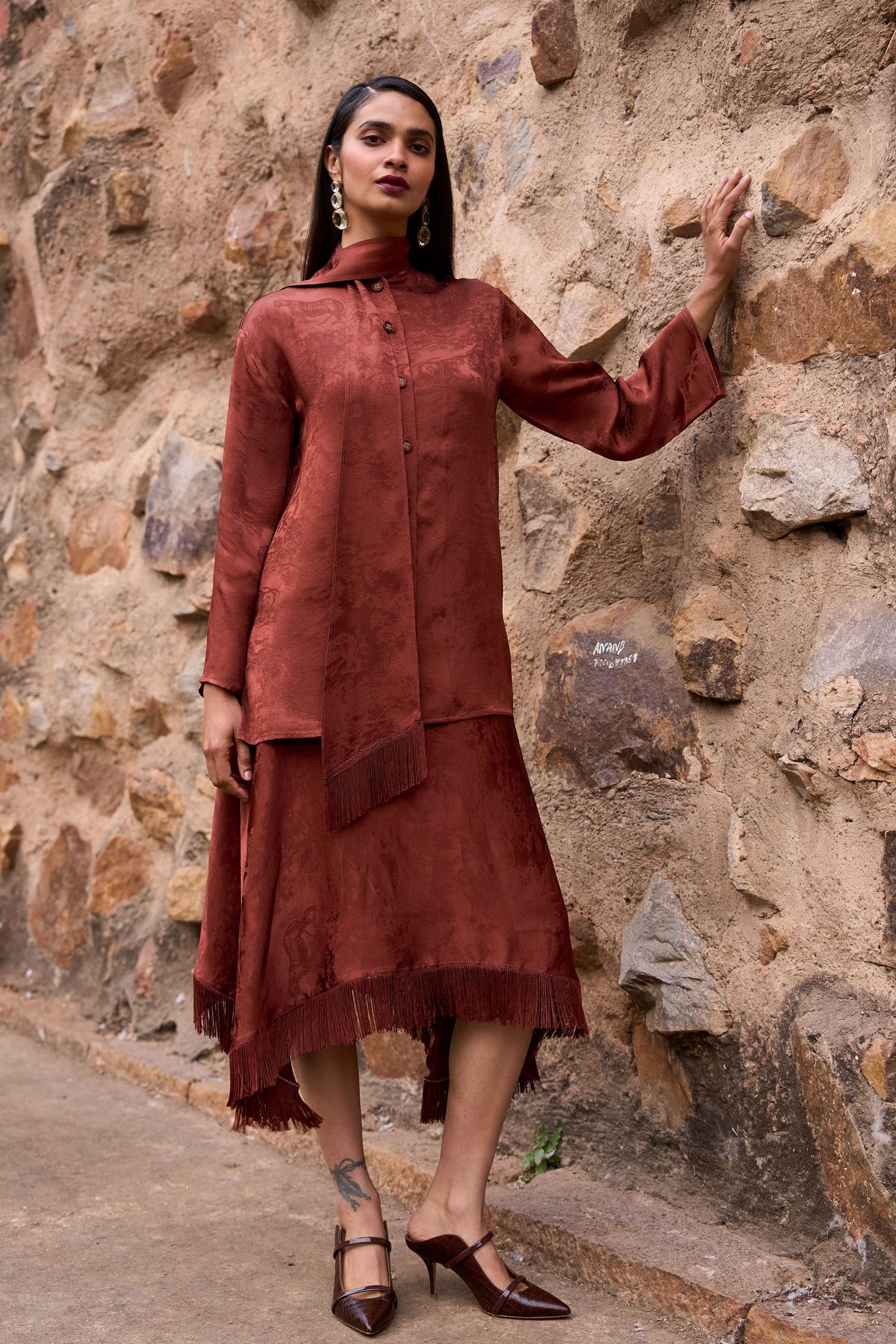 Umber Fringe Skirt Set