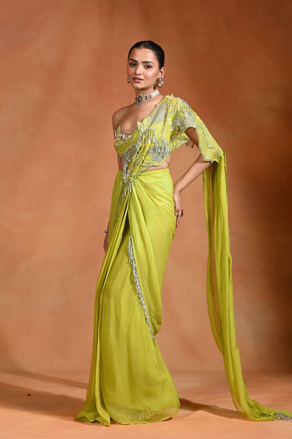Lime Mirage Draped Saree