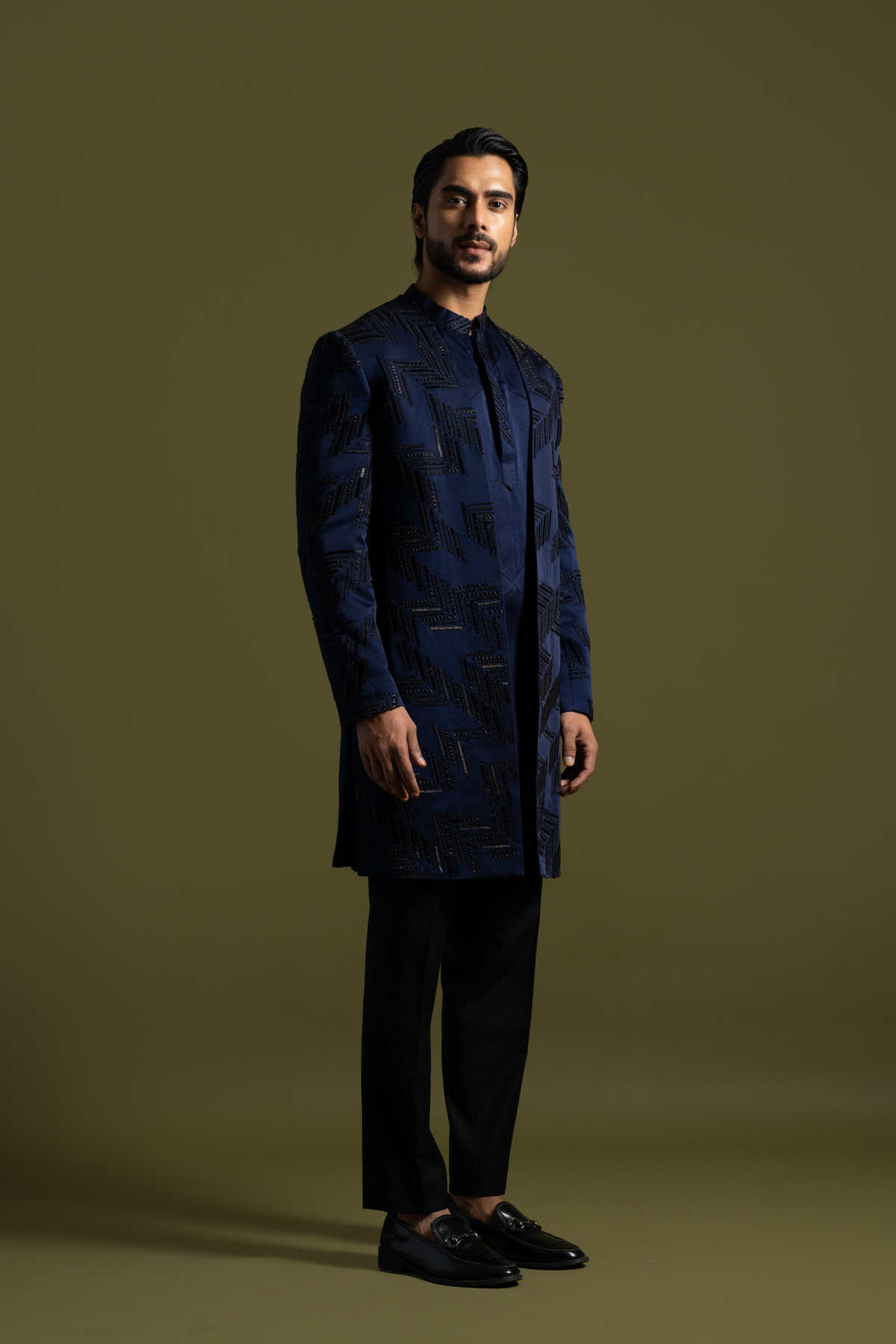 Achkan And Kurta In Navy Blue Set