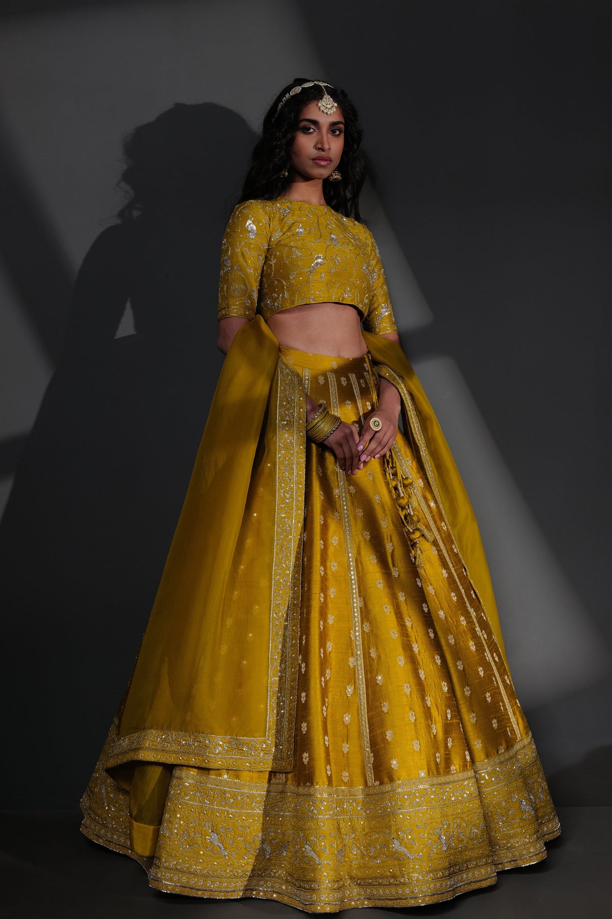 Mustard Embroidery Lehenga Set