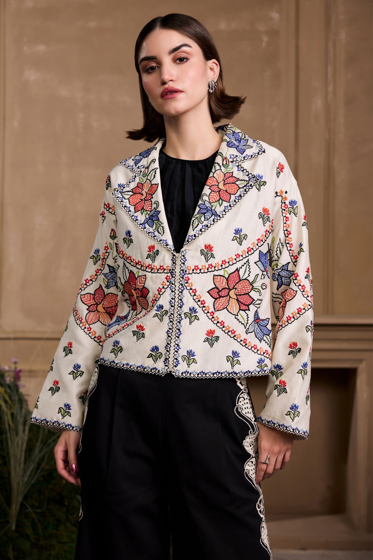 Ivory Floral Short Jacket