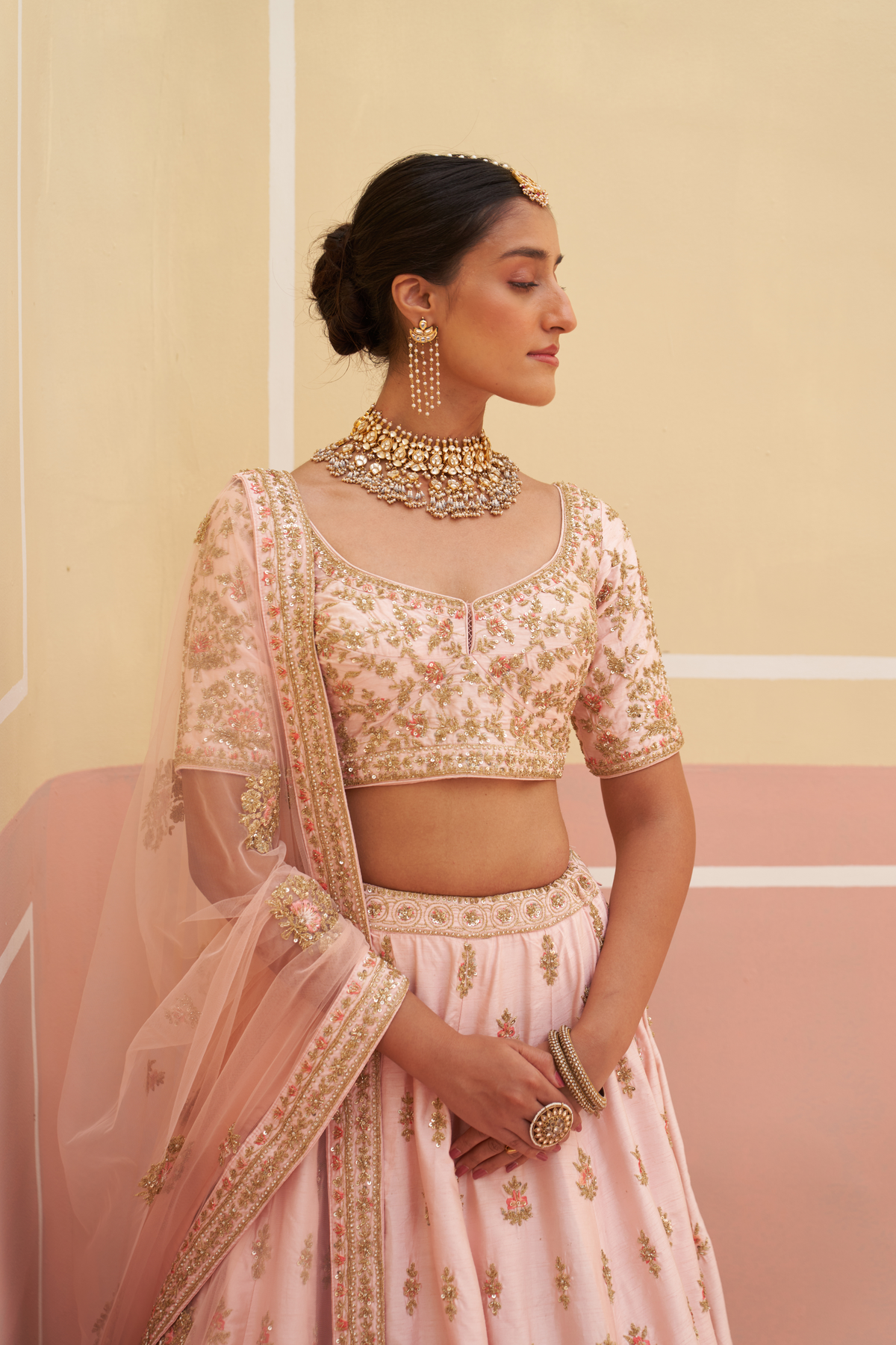 Pink Raw Silk Lehenga Set