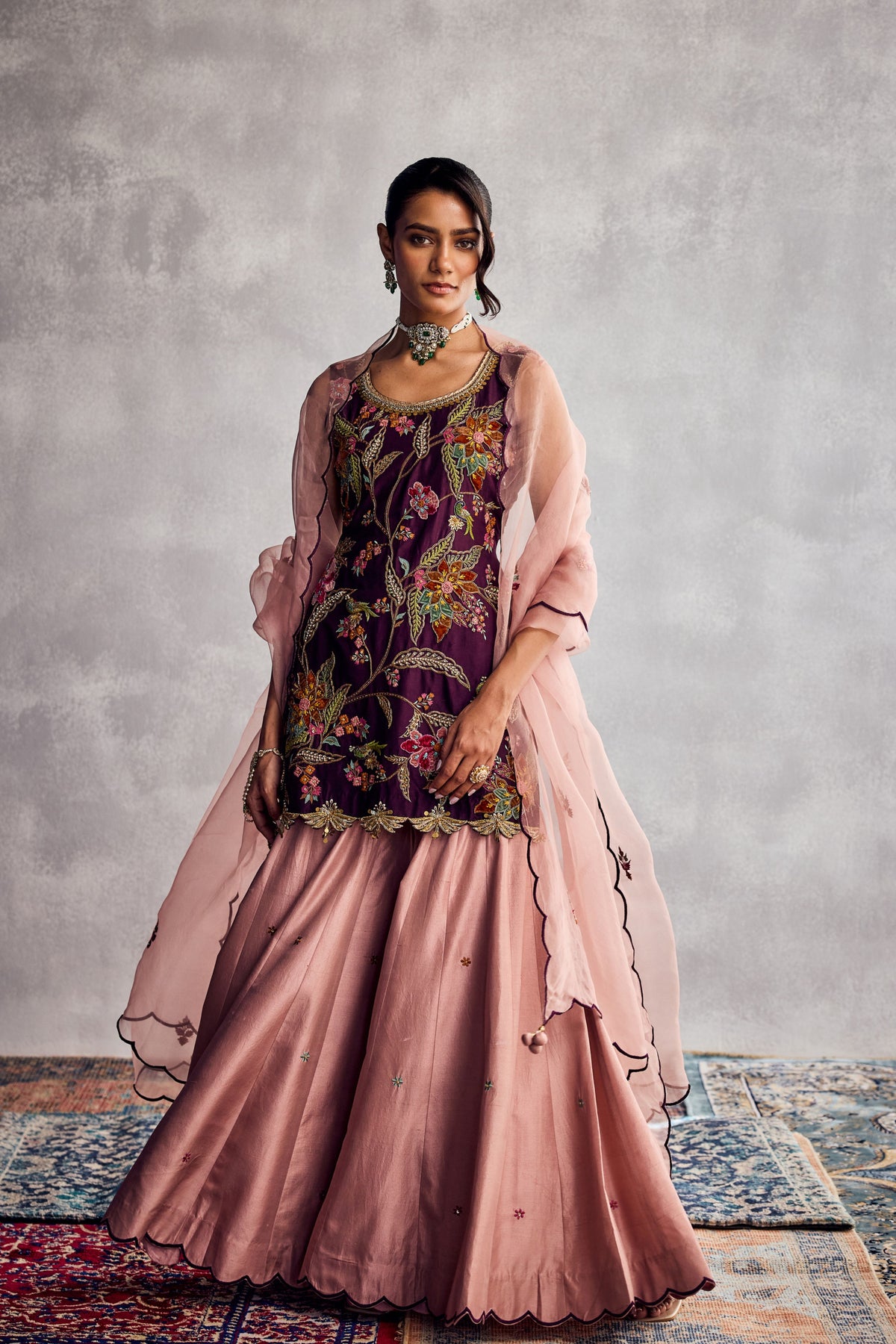 Dark Purple Sharara Set