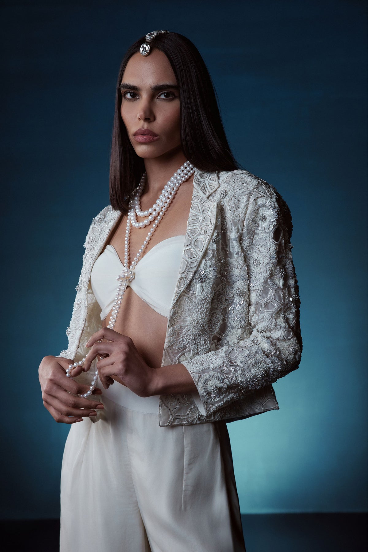 Ivory Embroidered Short Jacket Set
