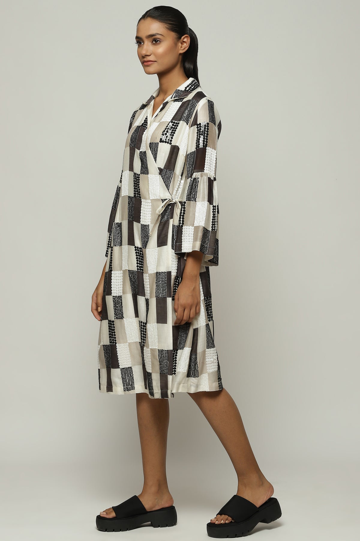 Print And Sequins Blocks Dress