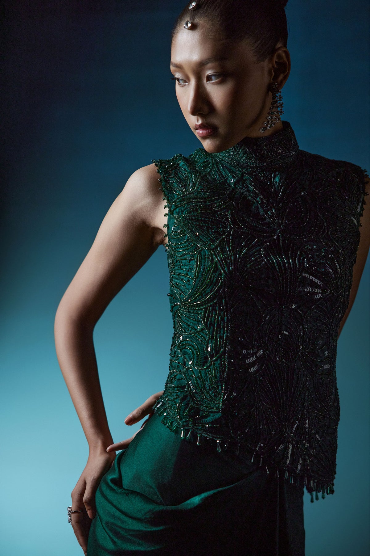 Emerald Top With Drape Skirt