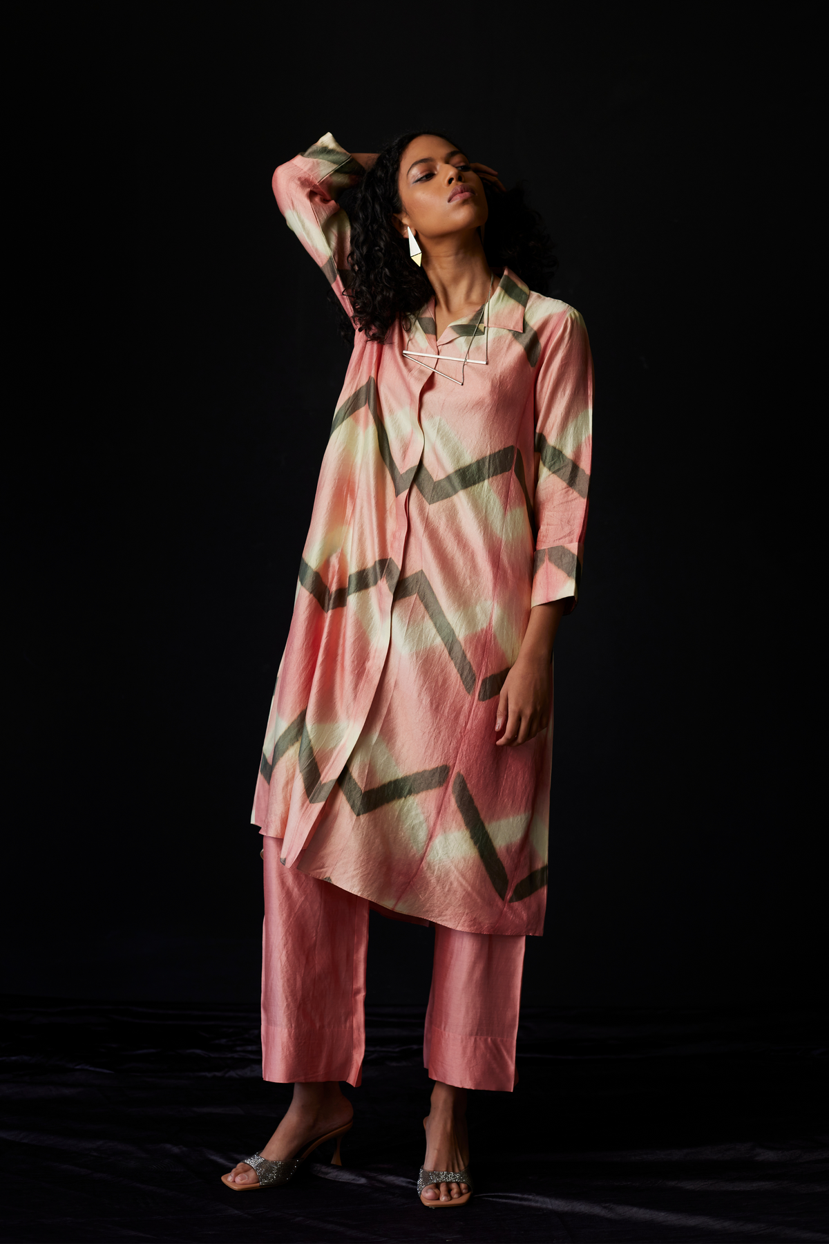 Light Pink Tie-Dye Silk Shirt Set