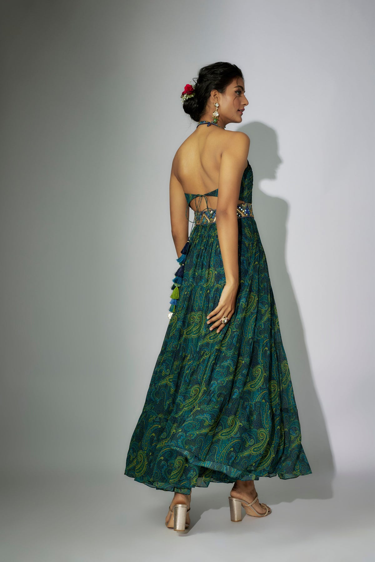 Green Printed and Embroidered Dress