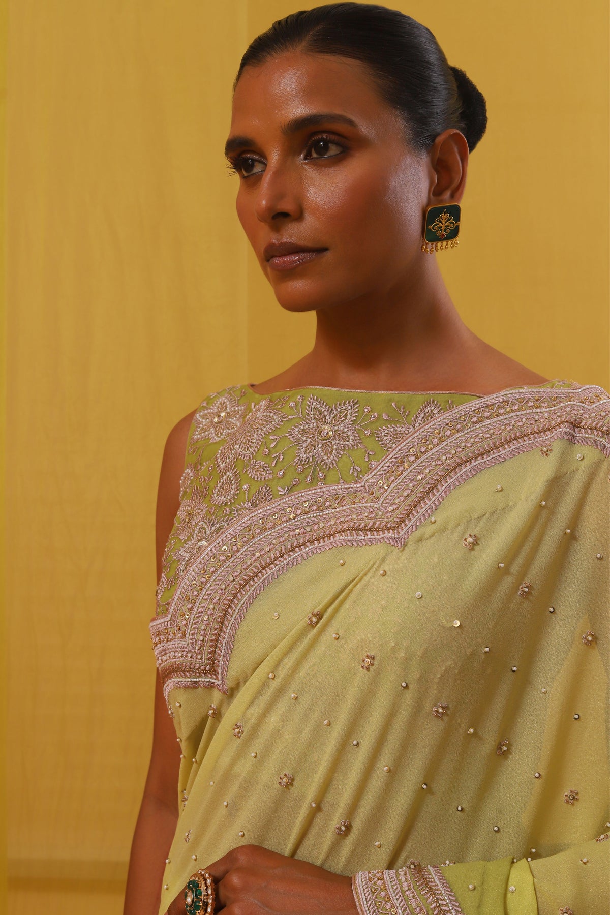 Lime Green Hafia Saree Set