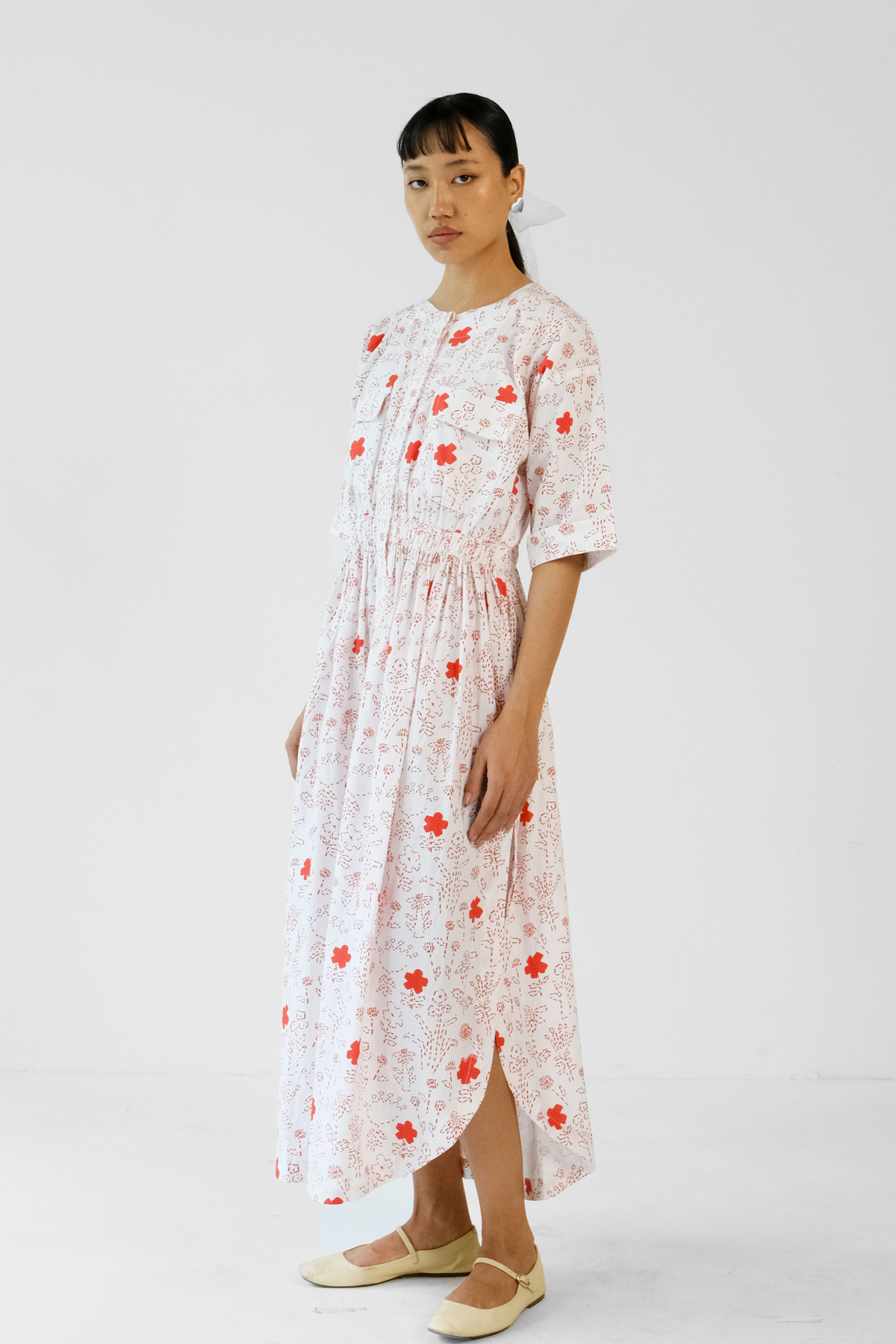 White and Red Printed Dress