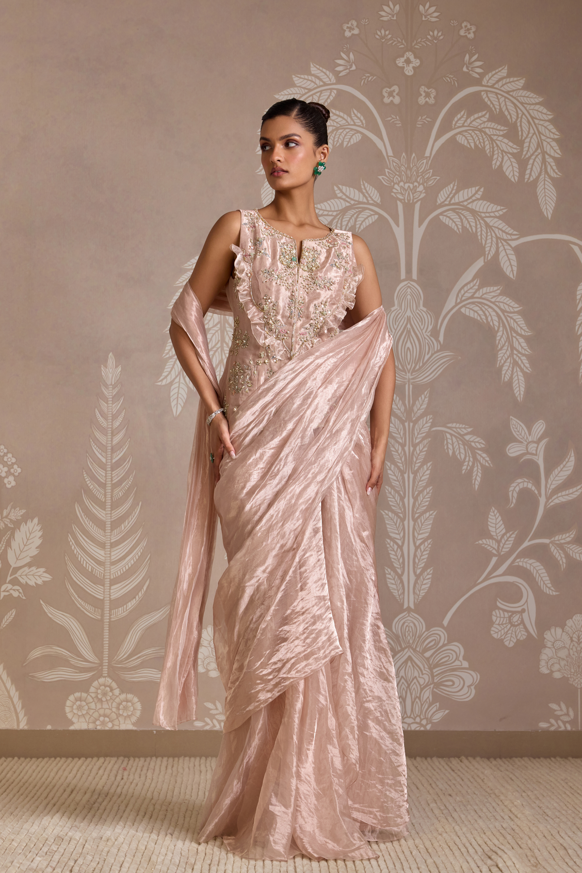 Rose Gold Drape Saree Set