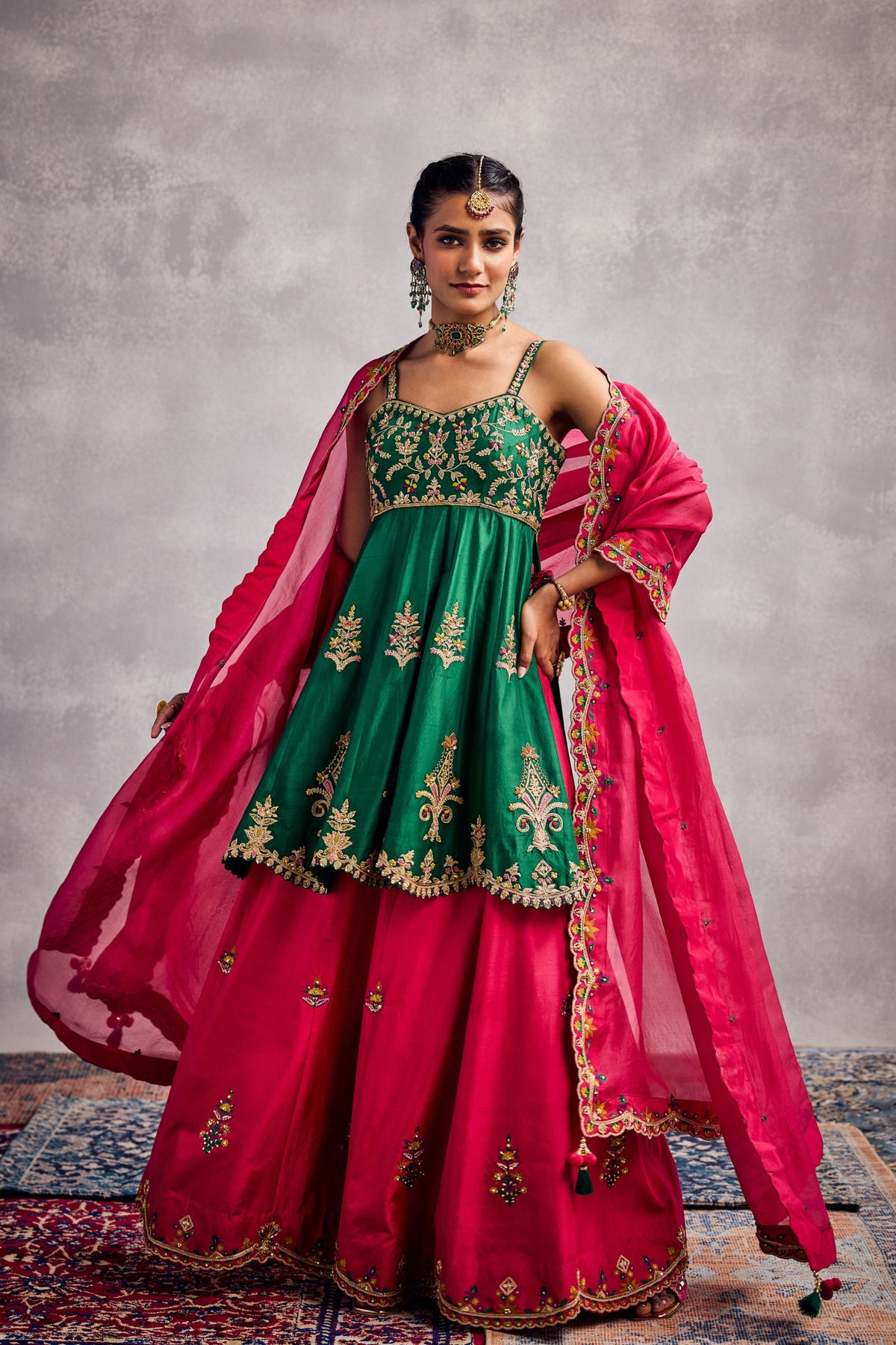 Green and Raspberry Sharara Set