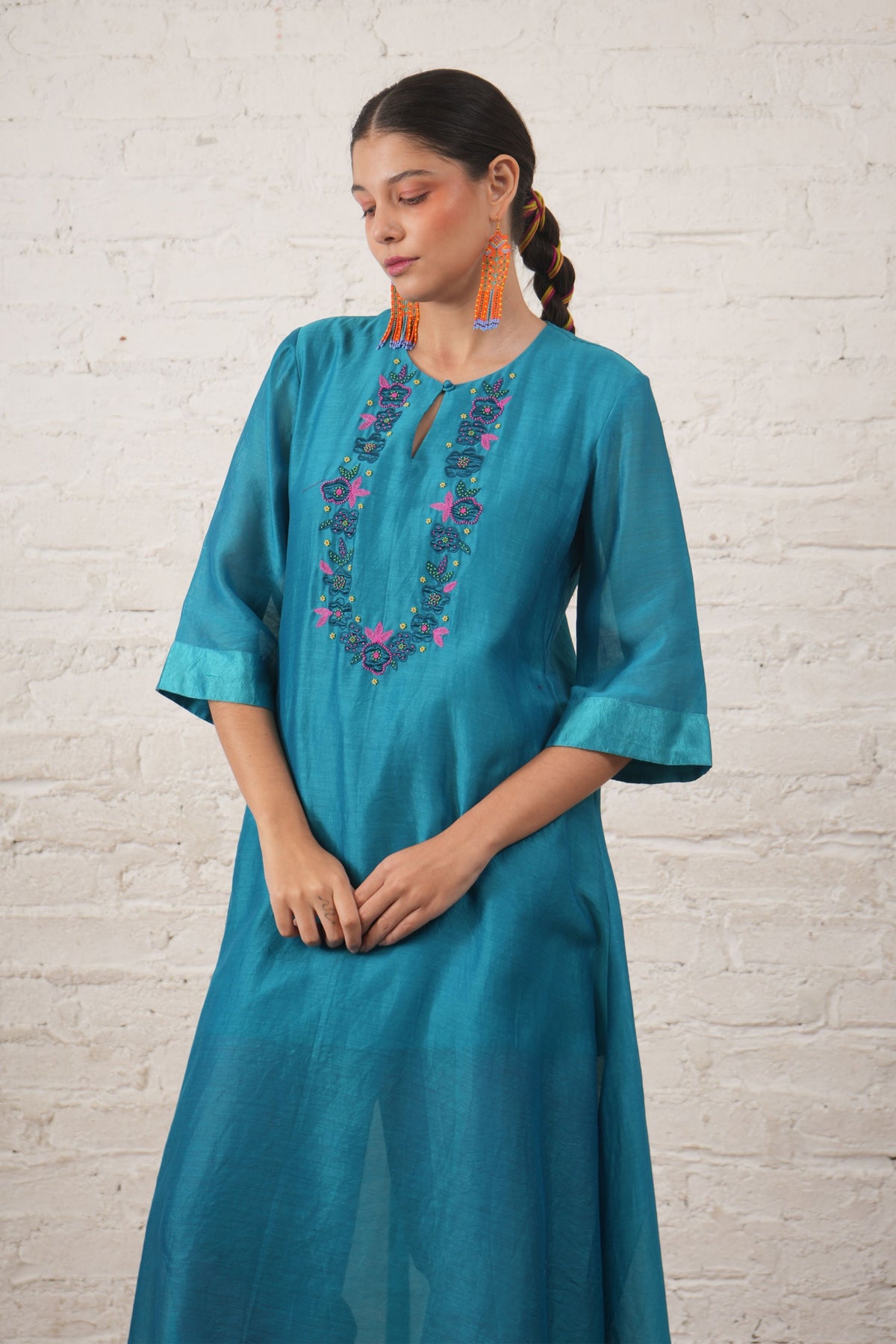 Teal Silk Tunic Set