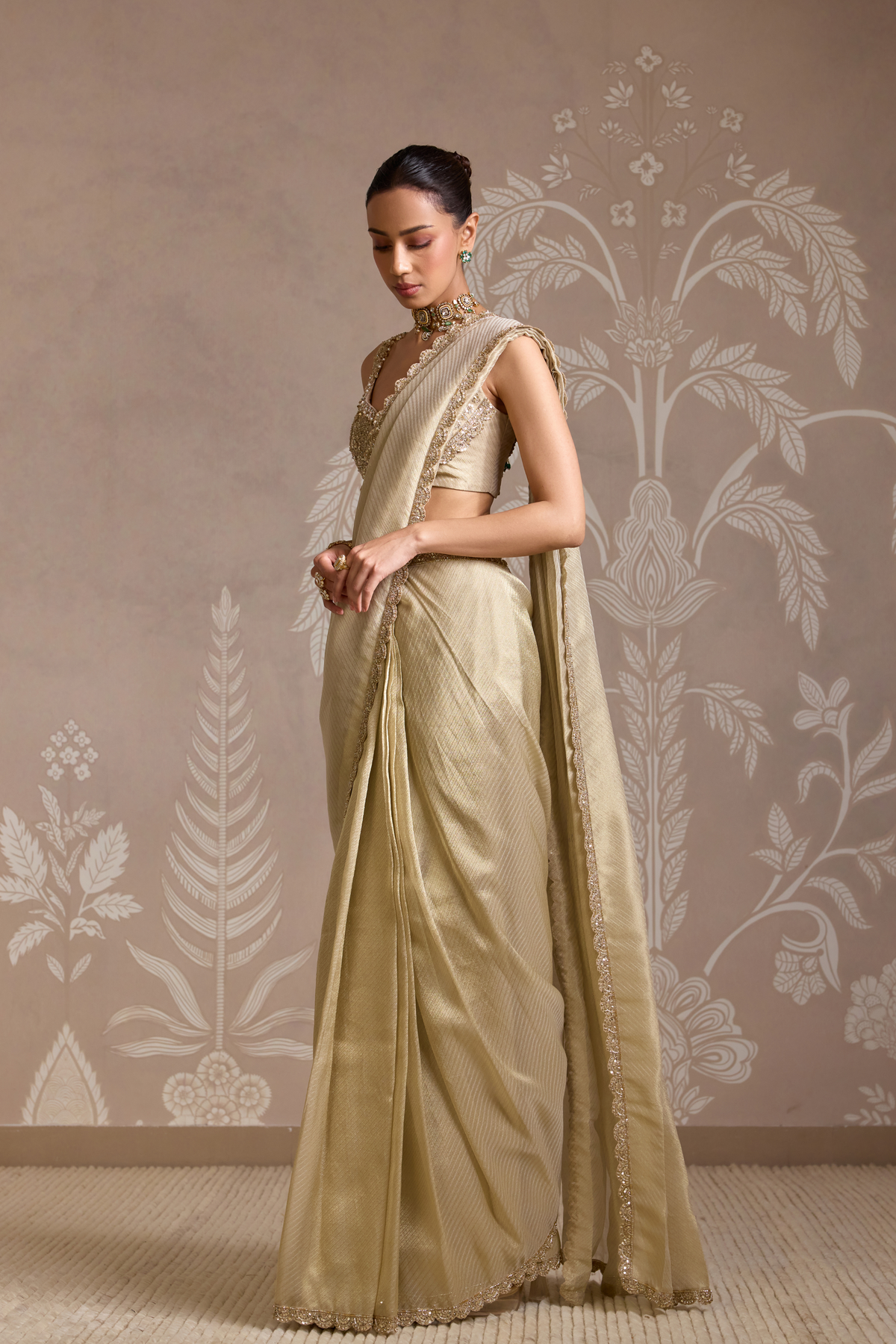 Light Gold Saree Set