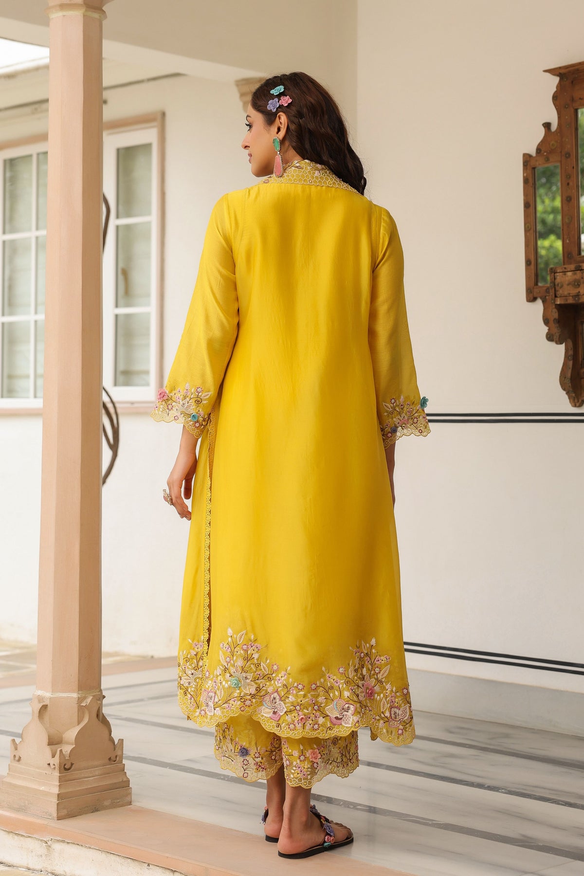 Gulzar Yellow Embroidered Jacket  Set