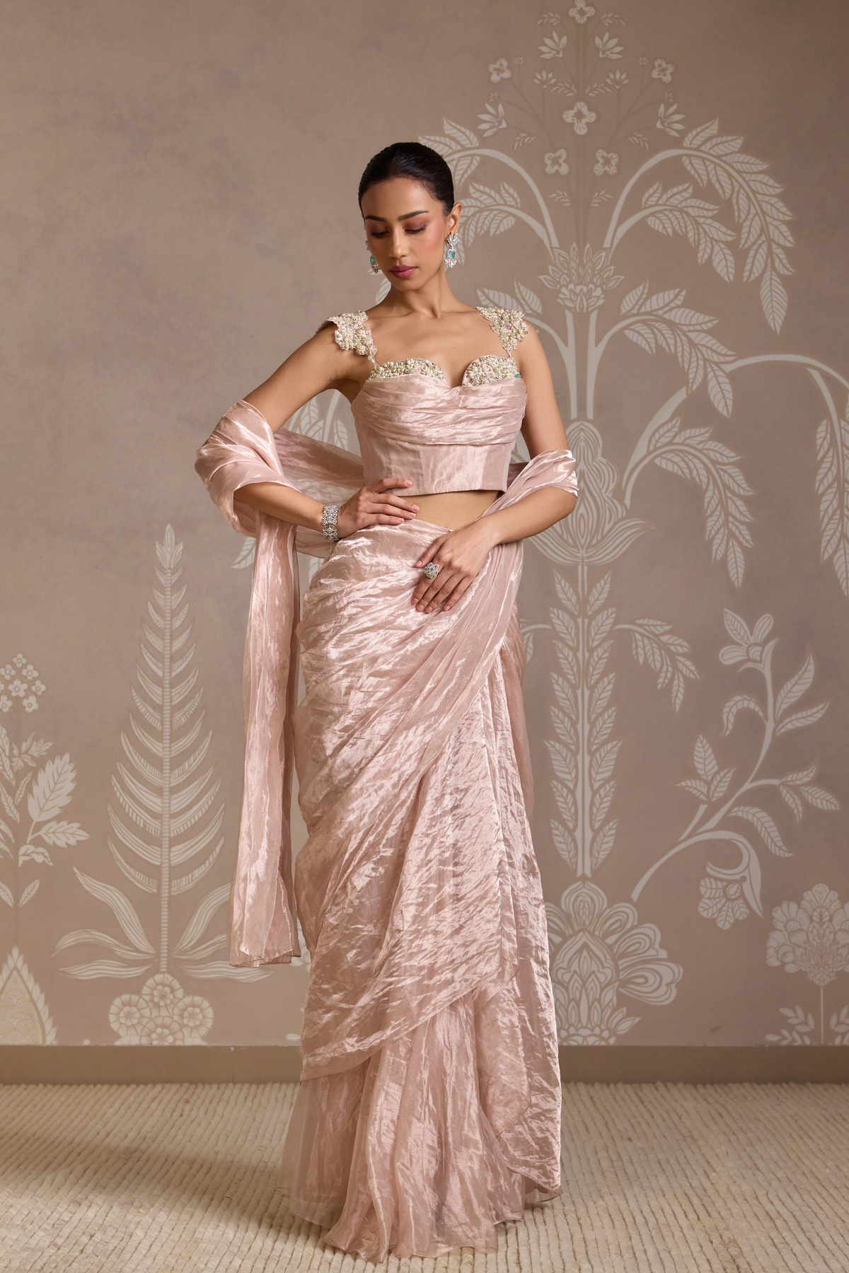 Rose Gold Drape Saree Set