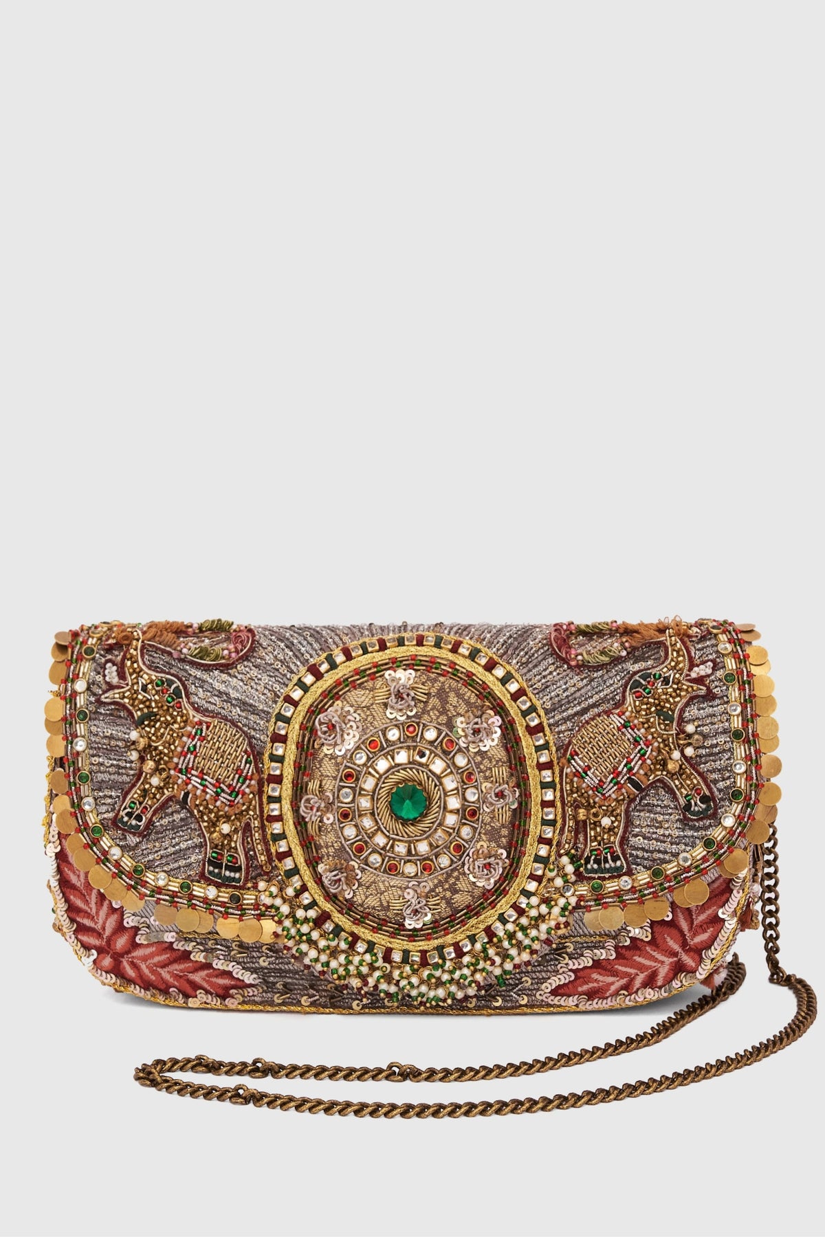 Gajah Flapover Silver Clutch