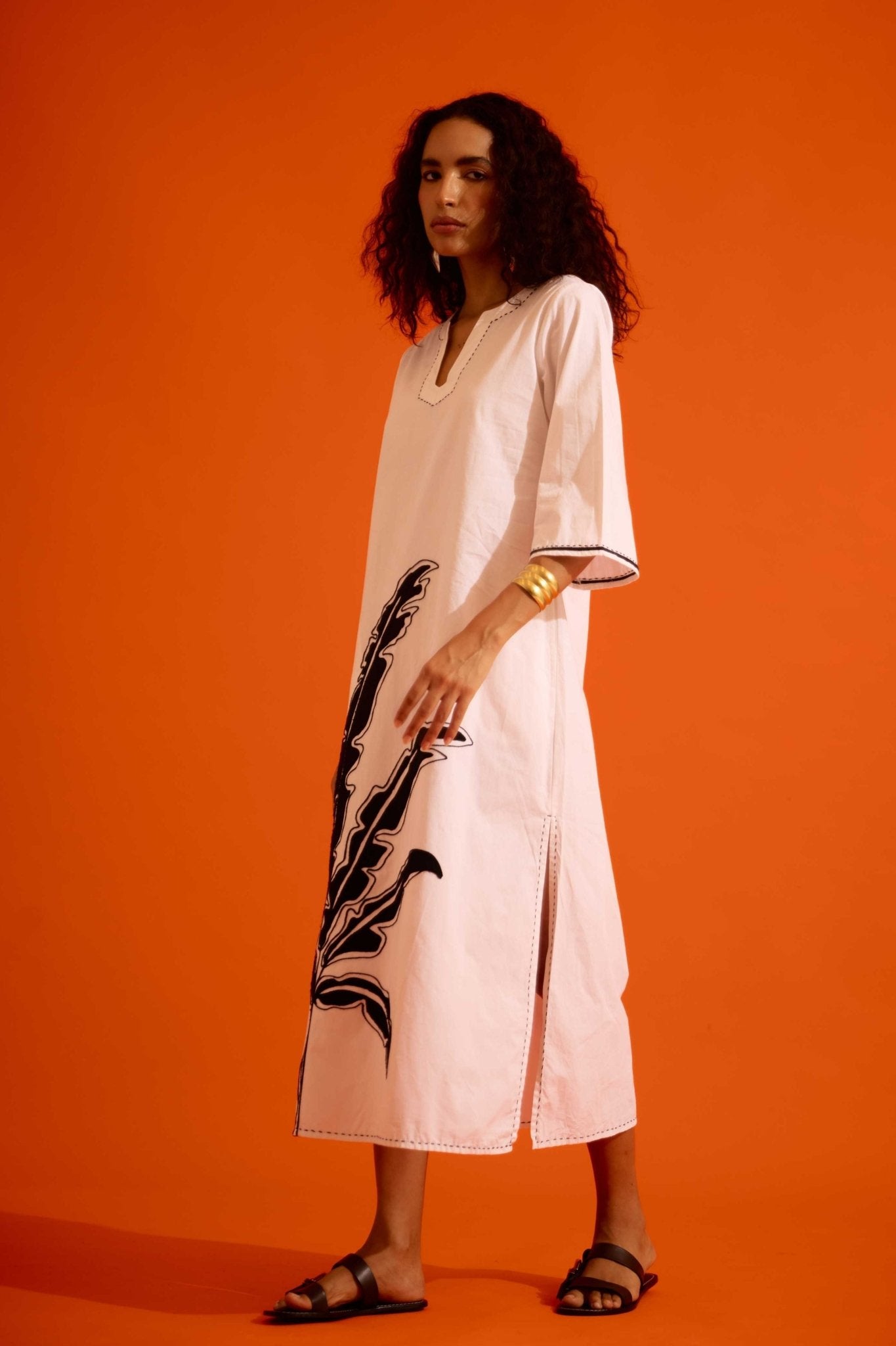 Leaf Motif Ivory Dress - Indian Summer Story - Elahe