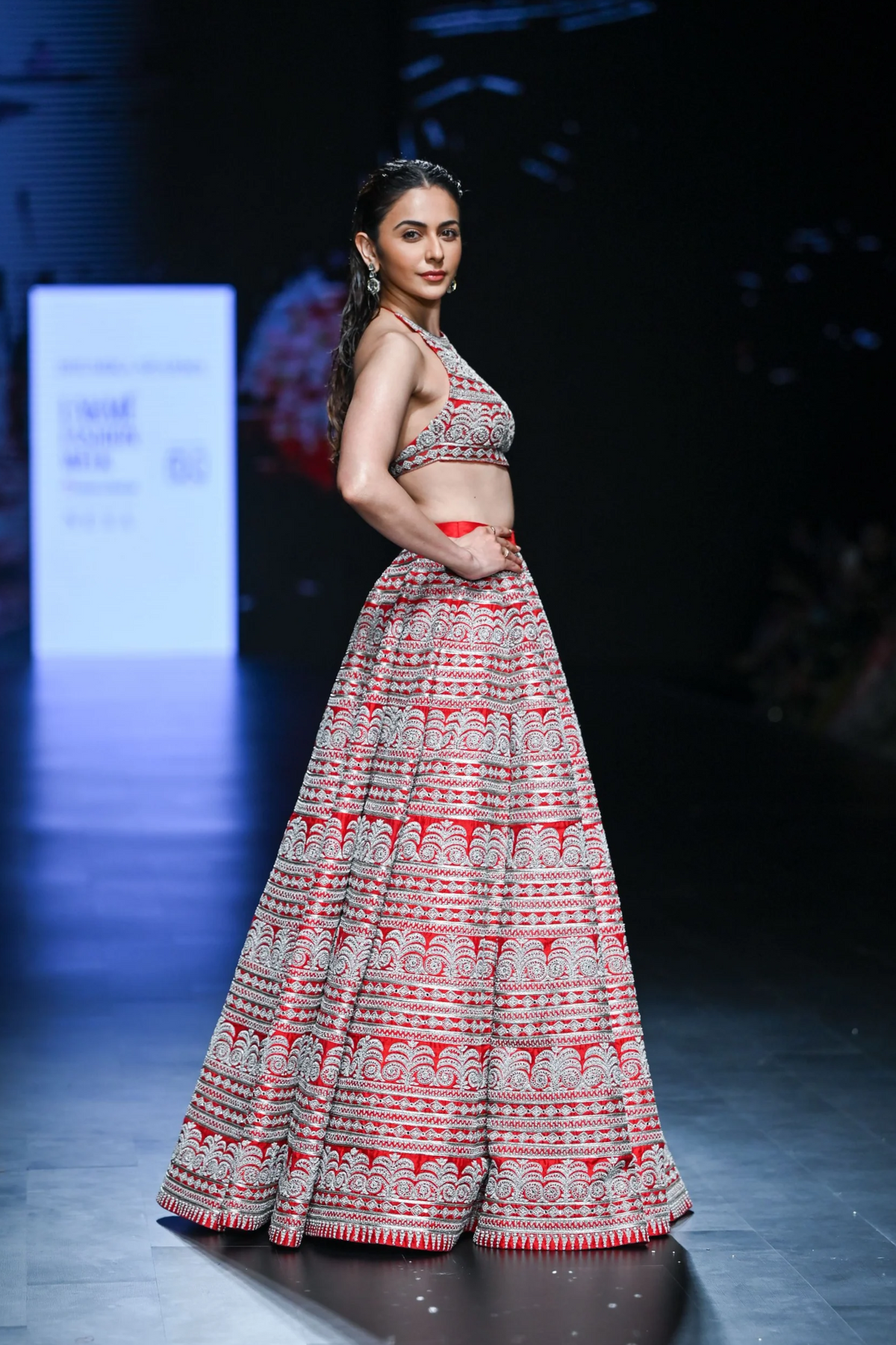 Red Geometric Heavy Lehanga Set