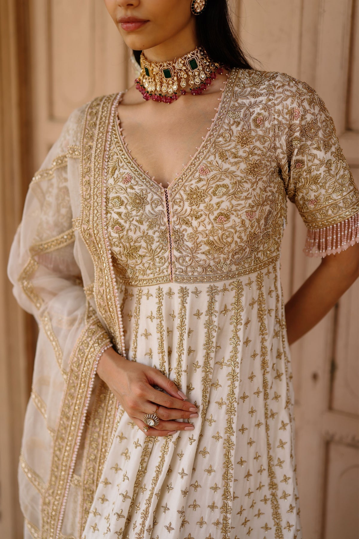 Nafees Ivory Anarkali Set