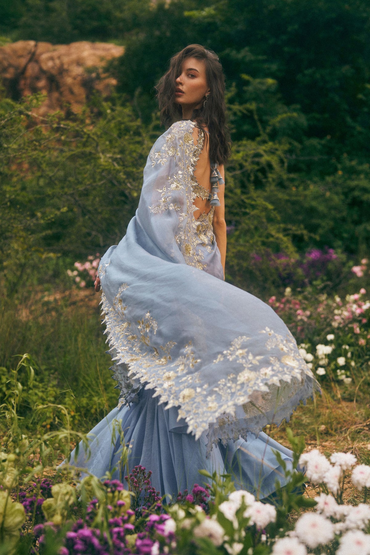 Zari Cutwork Ruffle Saree Set