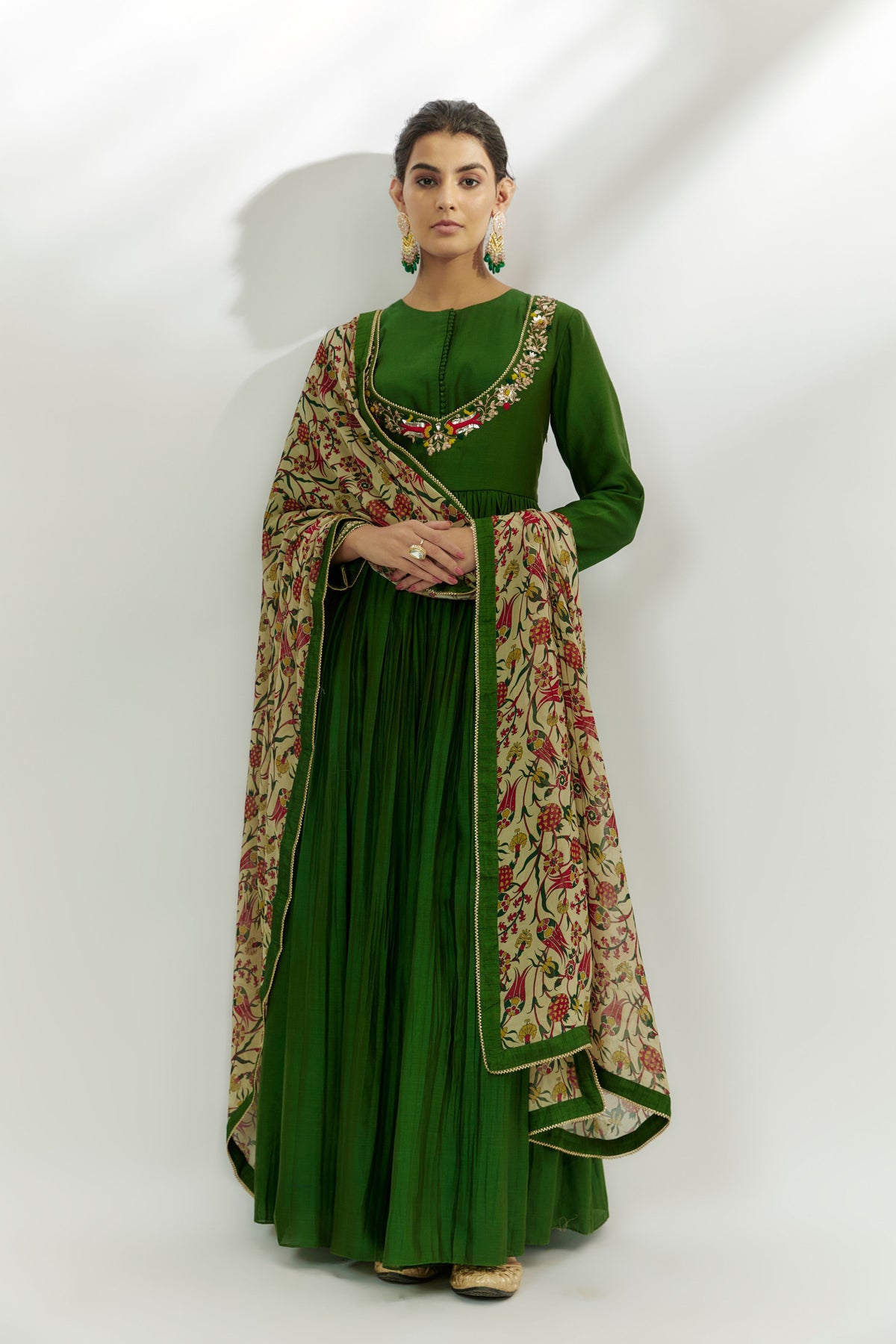 Dark Green Embroidered Anarkali Set