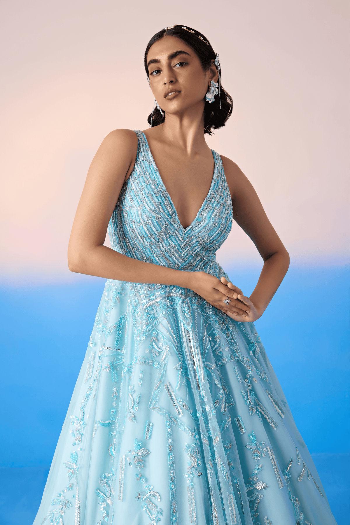 Sky Blue Embroirderd Gown