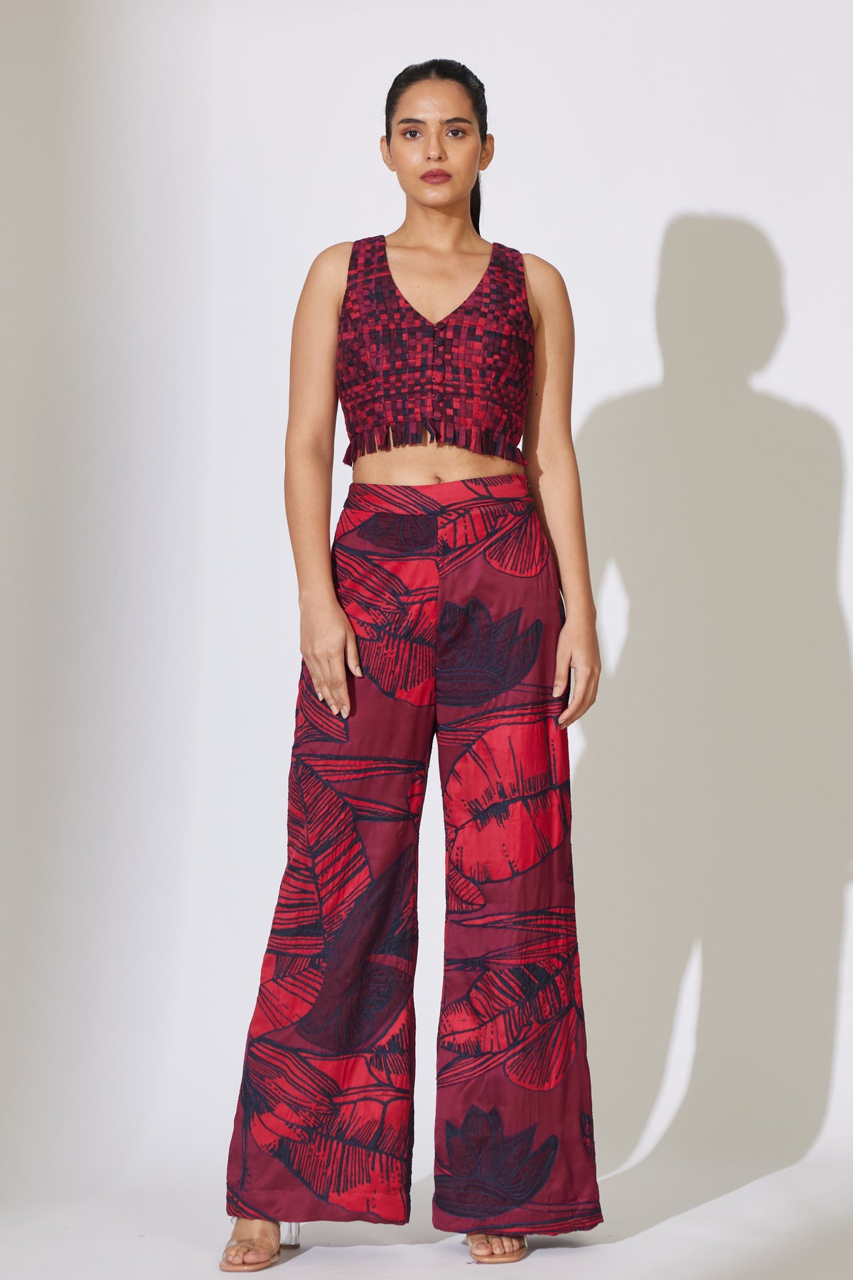 Red and Maroon Embroidered Pant
