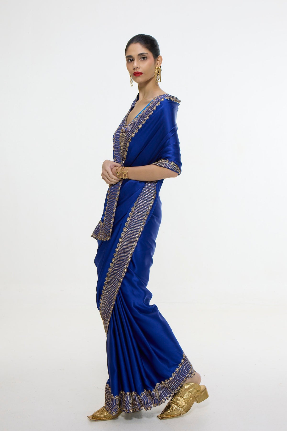 Marine Blue Mashroo Silk Saree