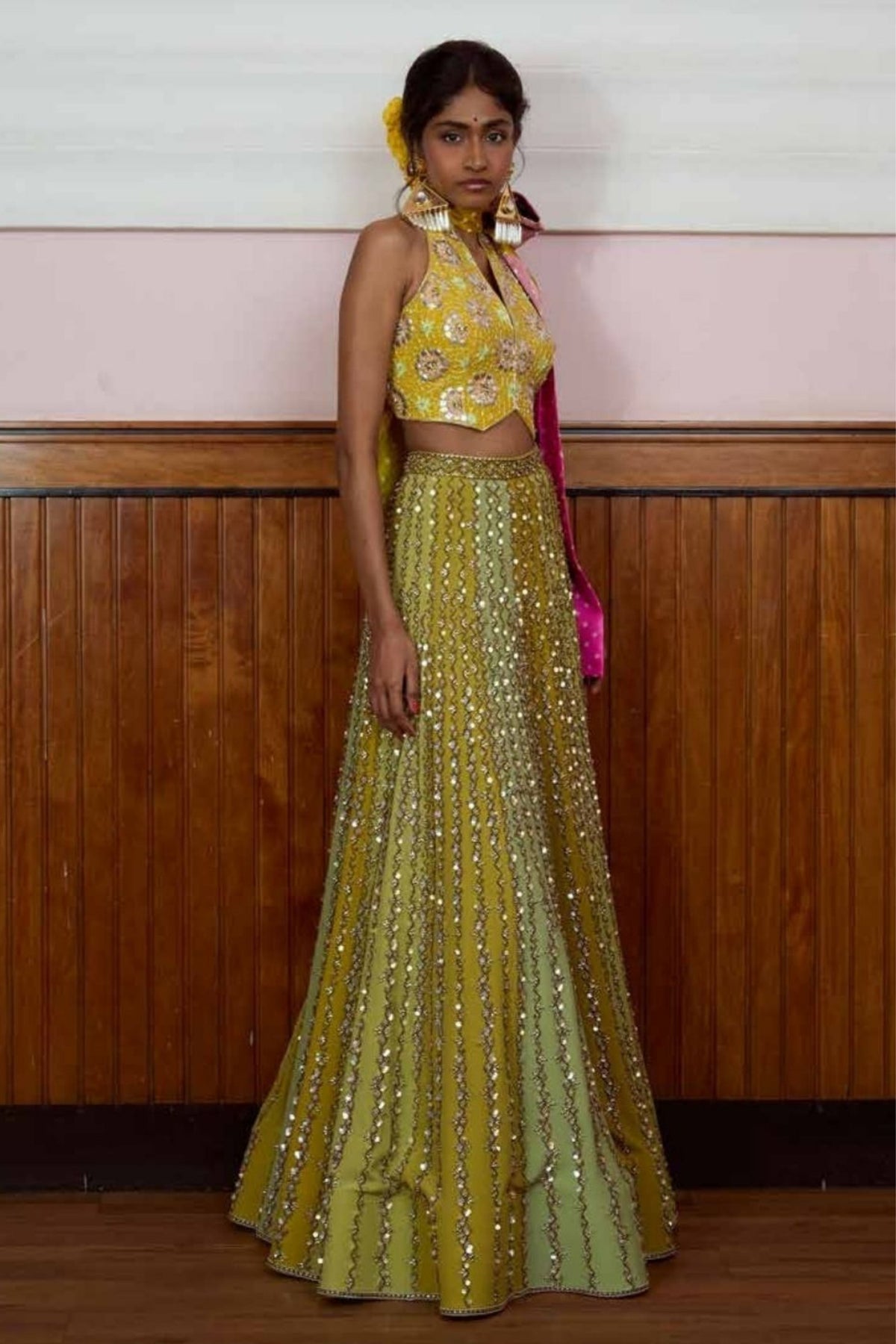 Va Voom Green Bandhani Lehenga Set