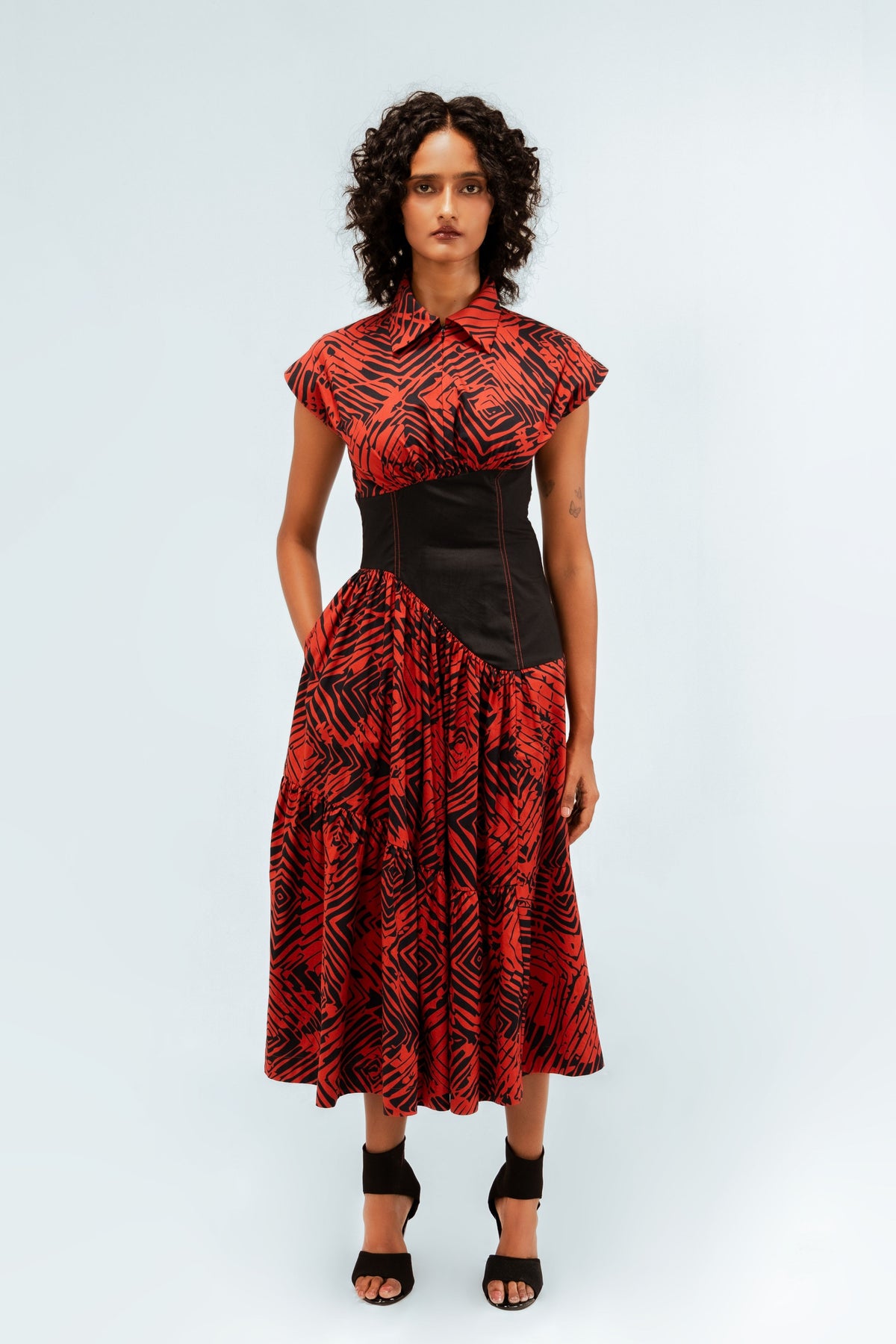 Florix Print Basque Tiered Dress