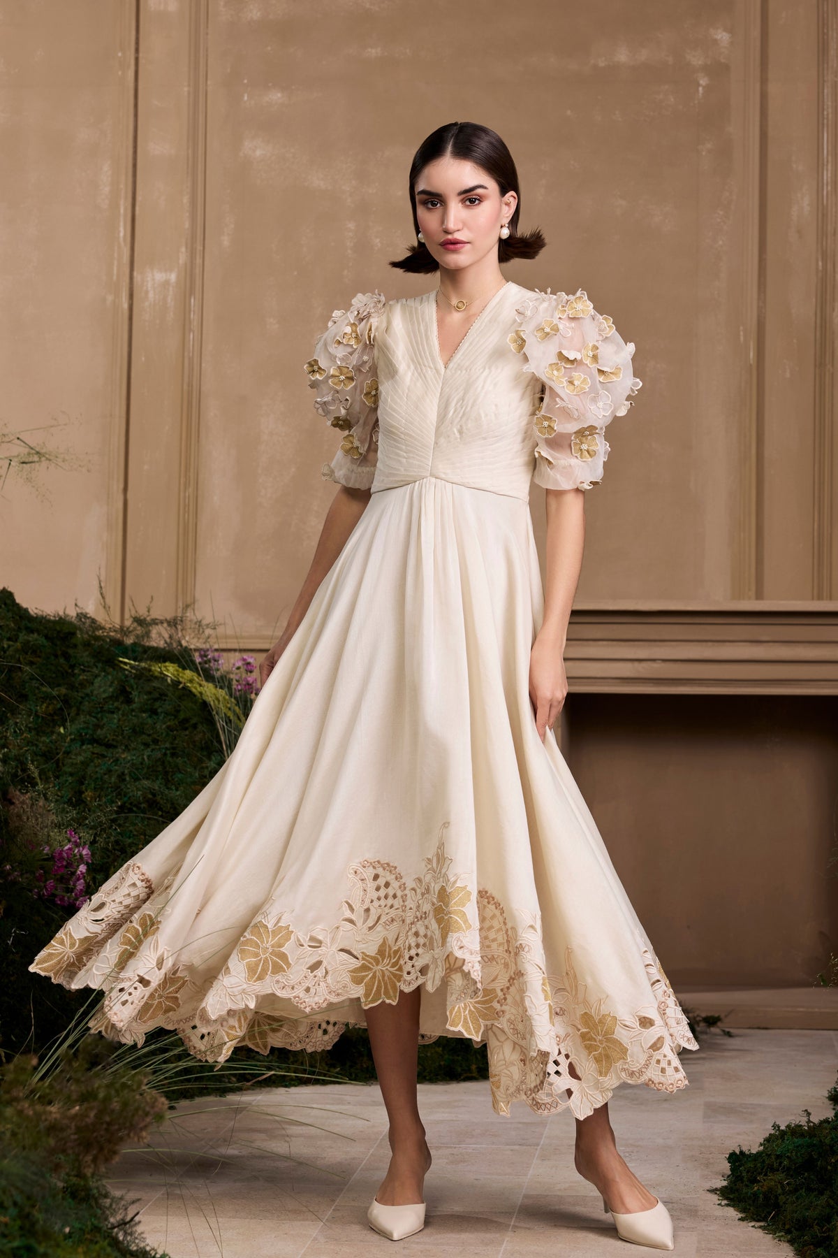Ivory &amp; Gold Embroidered Dress