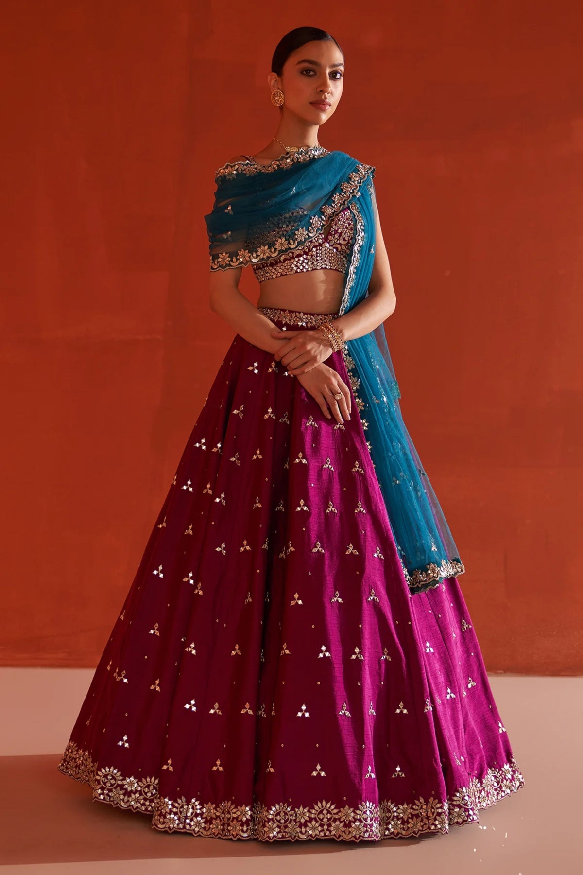 Crimson Raw Silk Lehenga Set