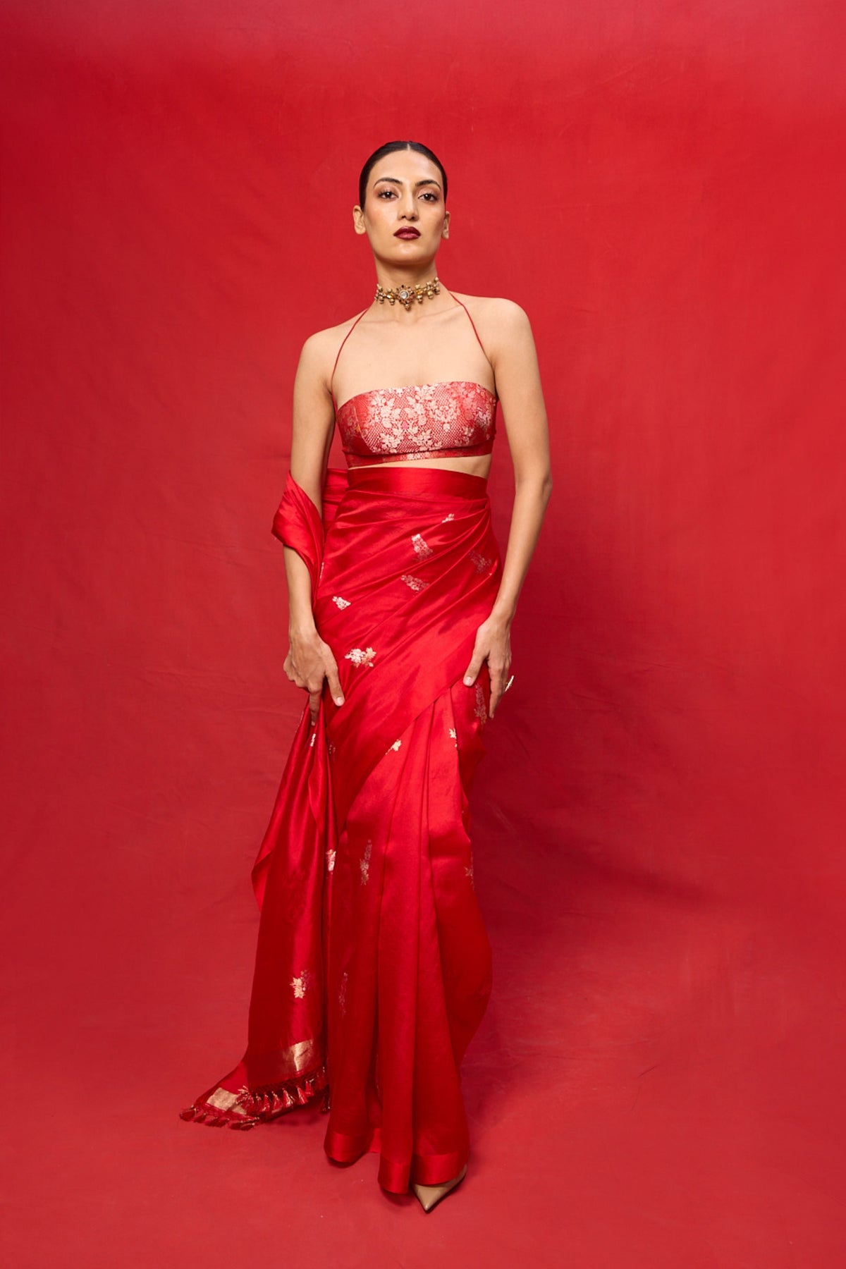 Handwoven Red Silk Embroidered Saree