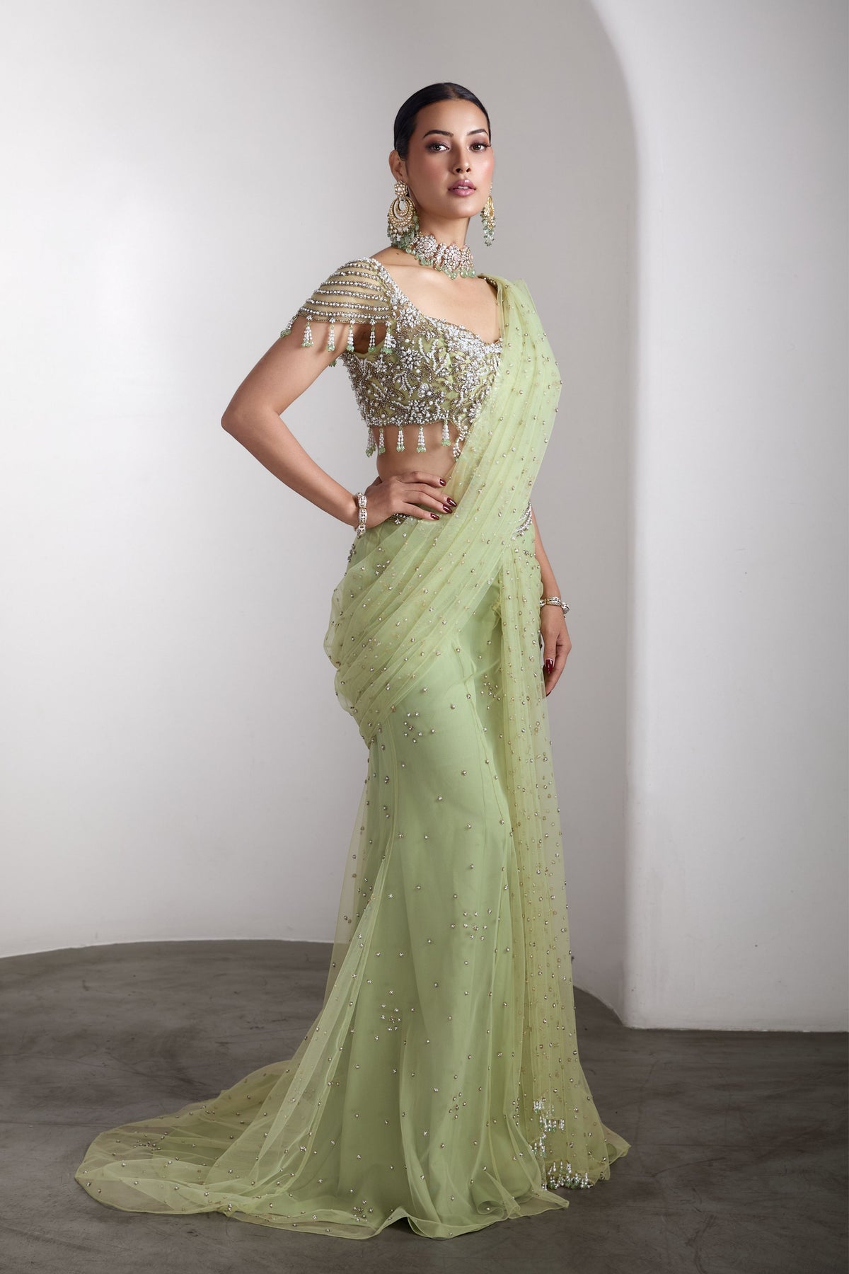 Embellished Draped Saree Set