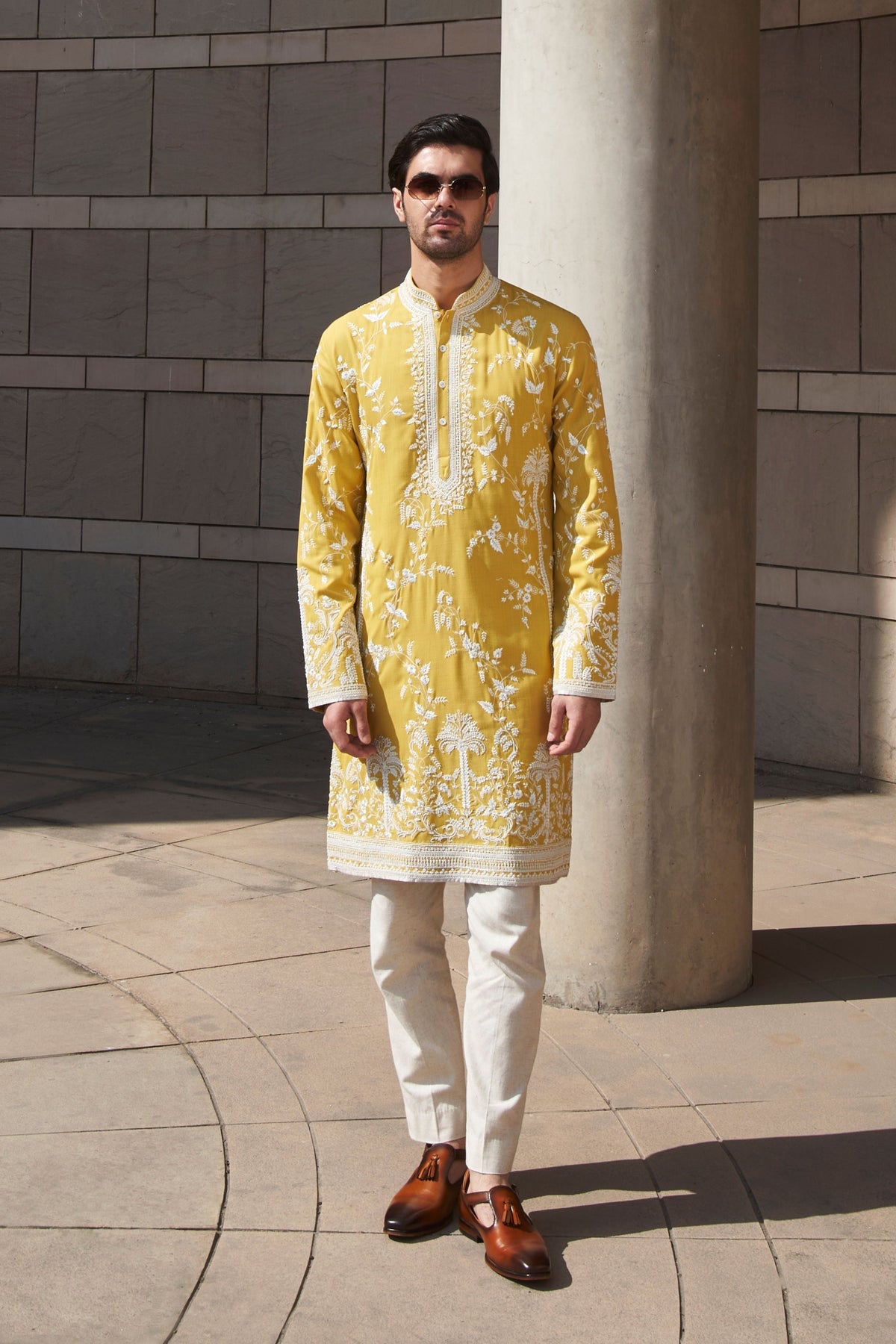 Yellow Long Palm Tree Kurta Set
