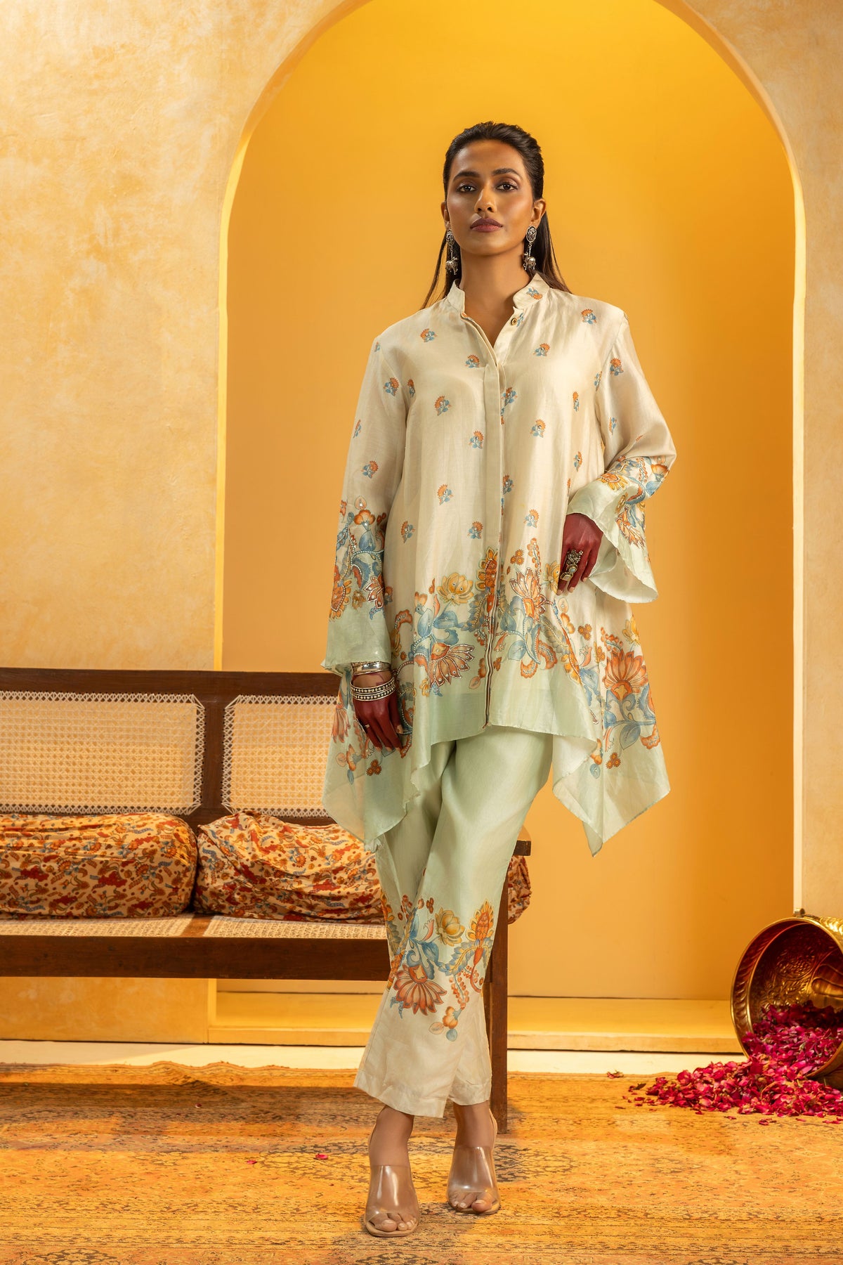 Off White Embroidered Kurta Set
