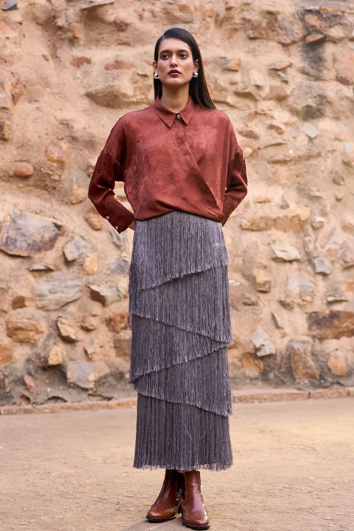 Umber Front Overlap Shirt
