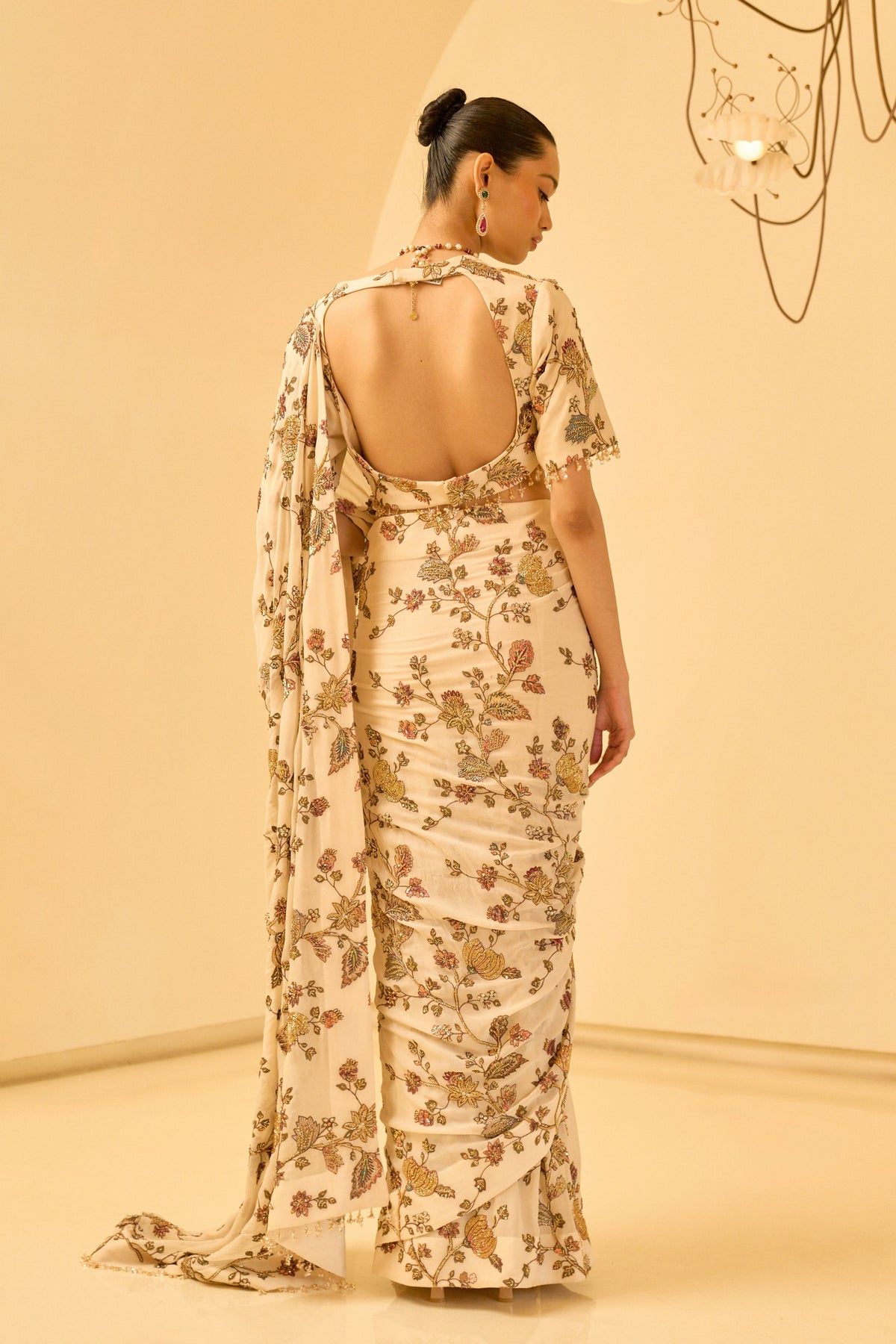 Ivory Floral Saree Set