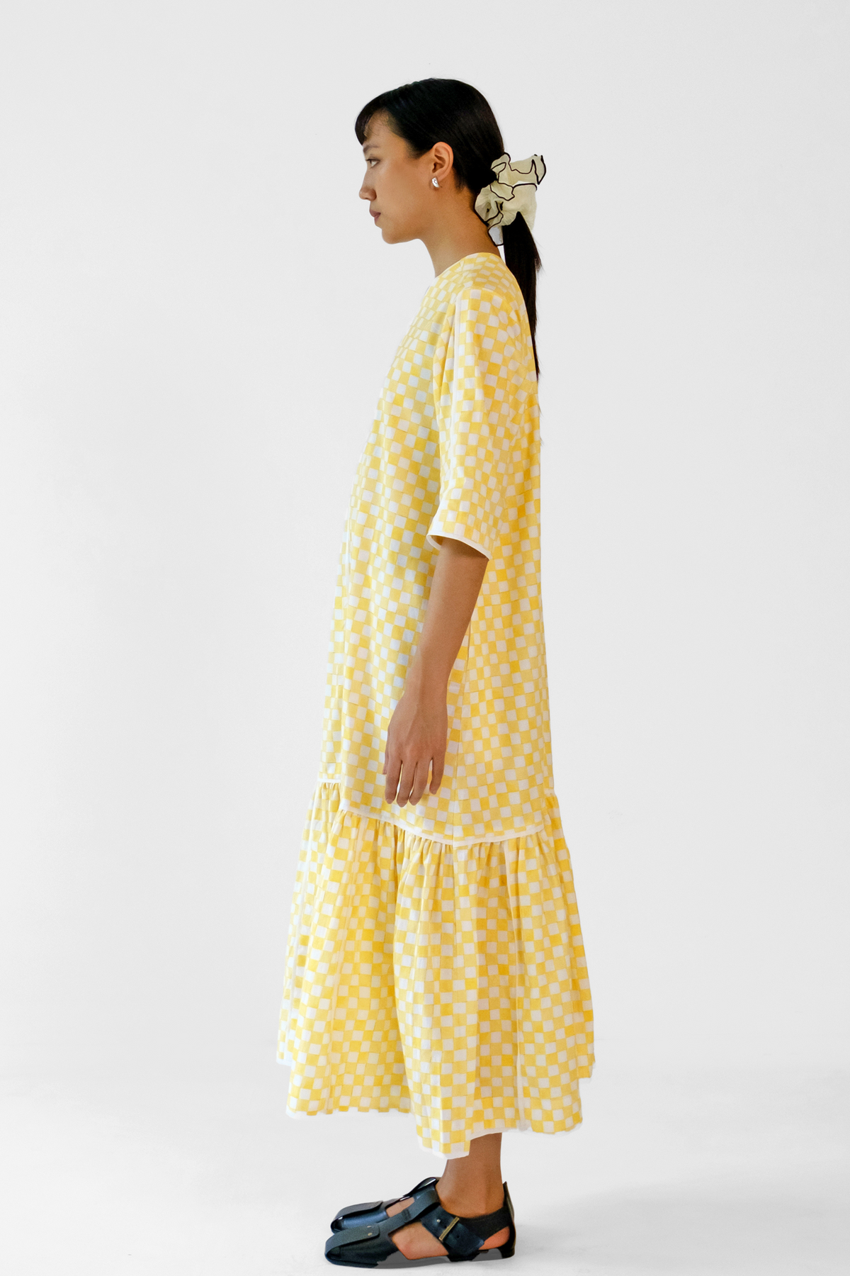 Yellow Checks Applique Dress
