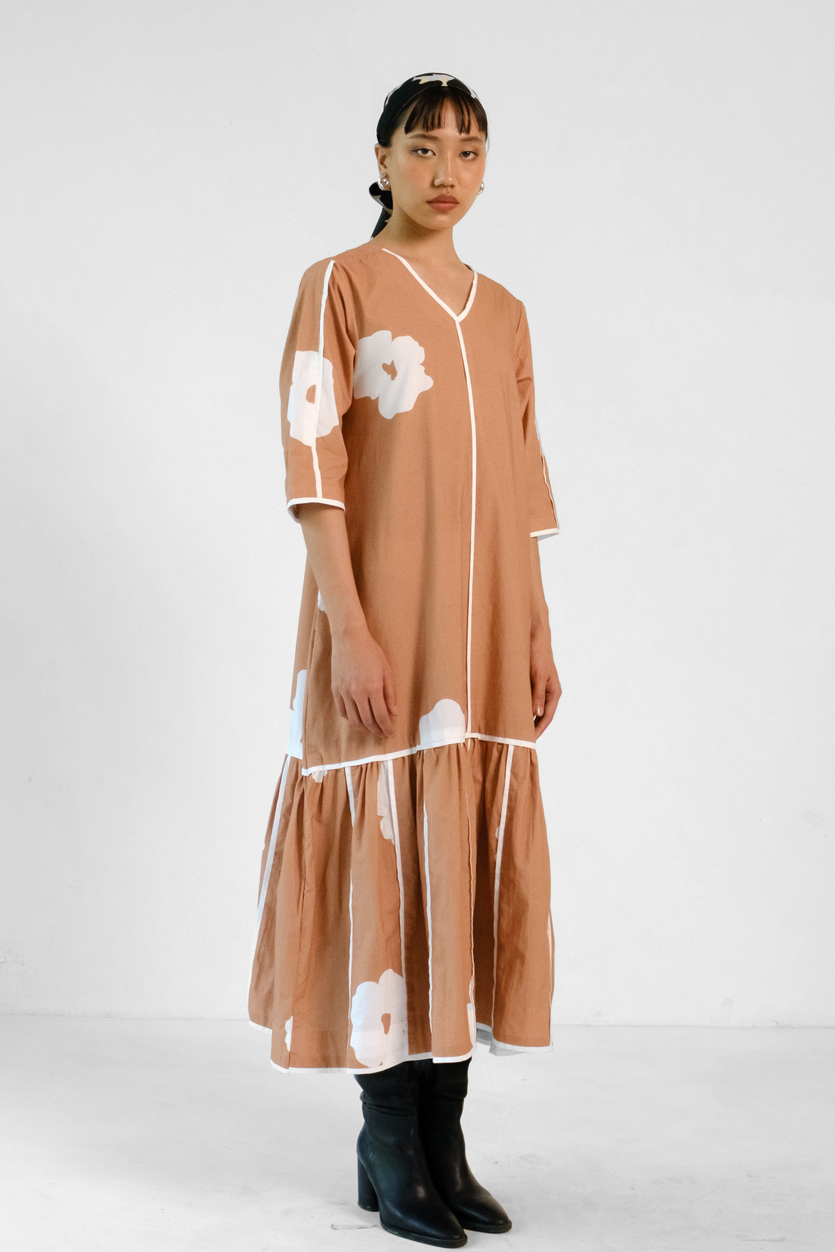 Brown Poppy Applique Dress