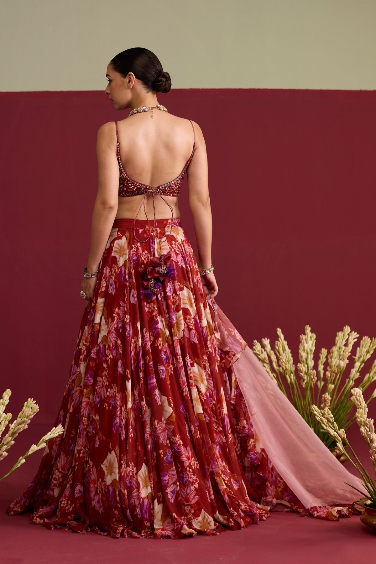 Red Floral Lehenga Set