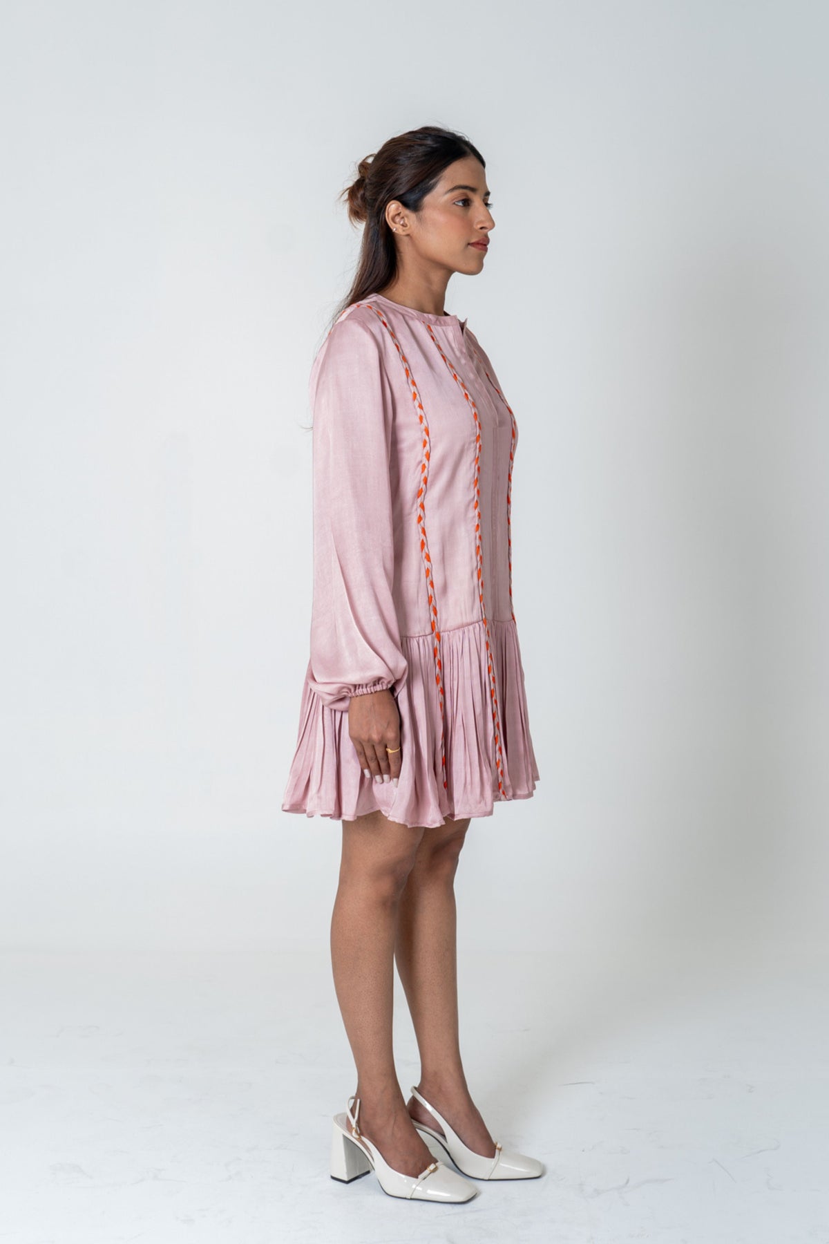 Pink-orange Short Gather Dress