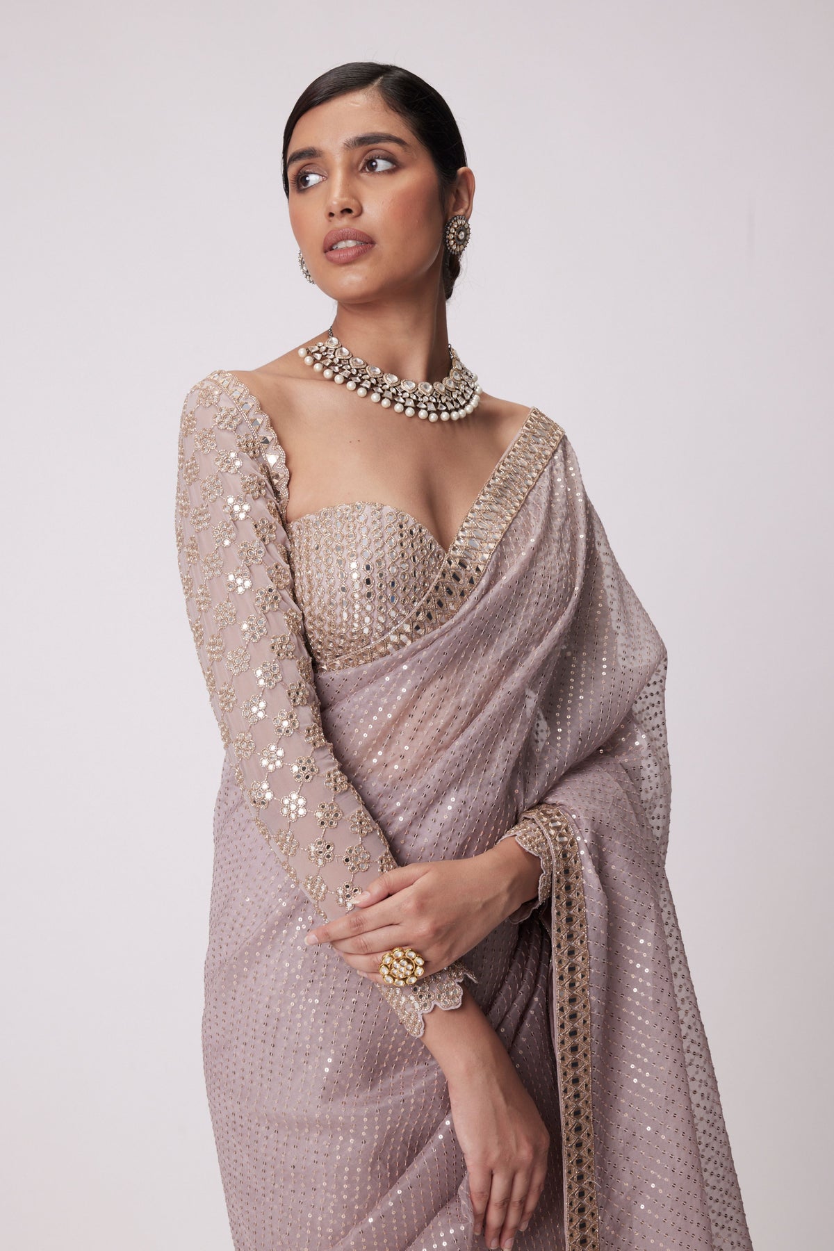 Ash Pink Saree Set