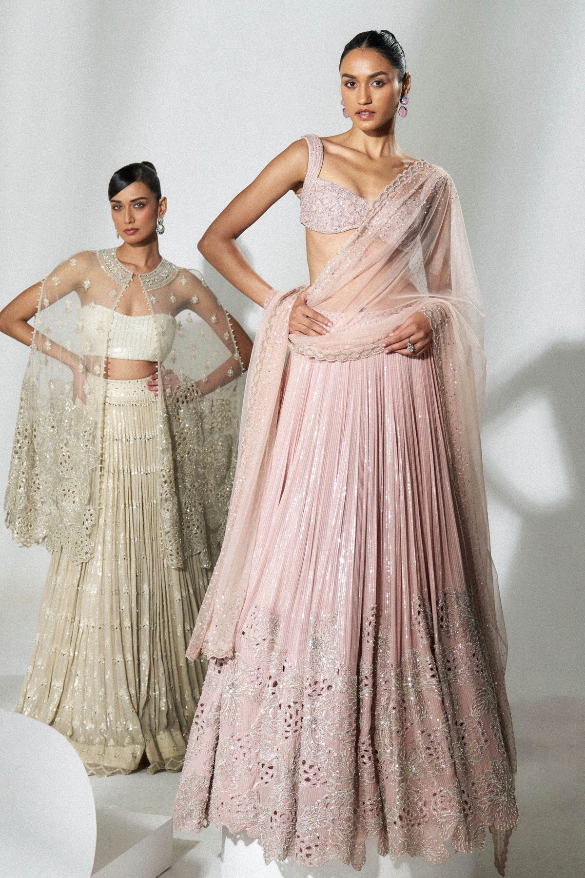 Beige Mirror Work Lehenga Set